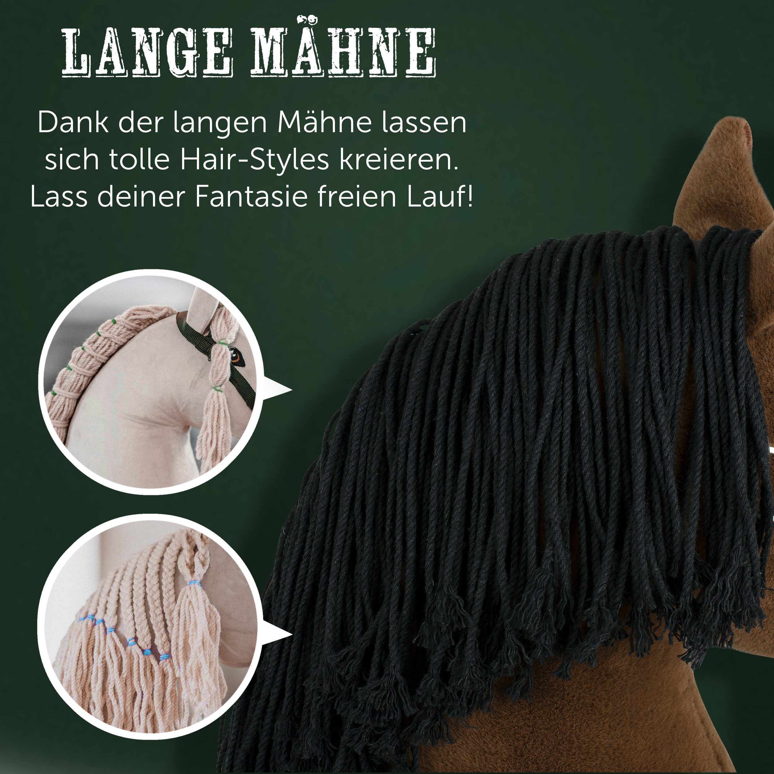 Pink Papaya Steckenpferd Hobby Horse - Steckenpferd mit Halfter/Trense, Hobbyhorse Stockpferd, wunderschöne Designs in je 2 Größen erhältlich