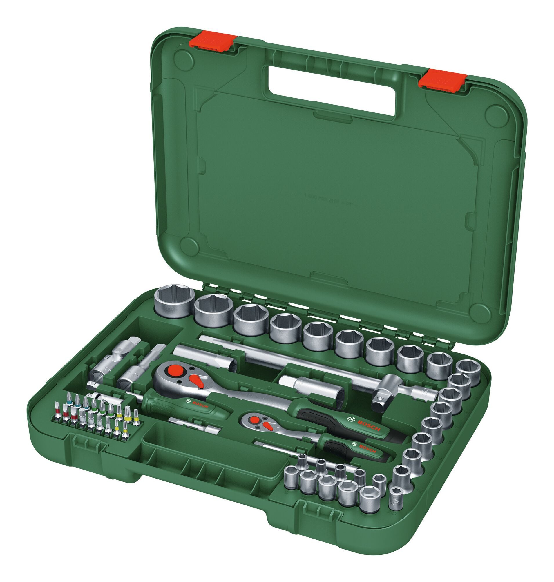 BOSCH Ratschenringschlüssel (57 Teile), Handwerkzeug 1/4"- und 1/2"-Ratschen-Set, 57-teilig