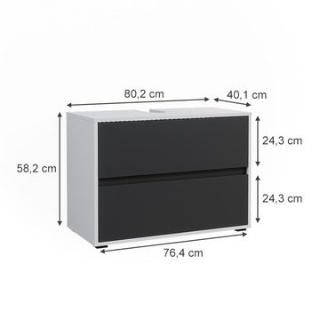 Vicco Waschbeckenunterschrank Unterschrank Maltin 80x58 cm Weiß Anthrazit