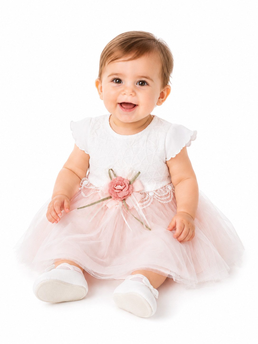 Lorey Medtec Taufkleid Festliches Baby Mädchen Kleid mit Tüllrock und Blume, 100% Baumwolle Spitze, Tüll