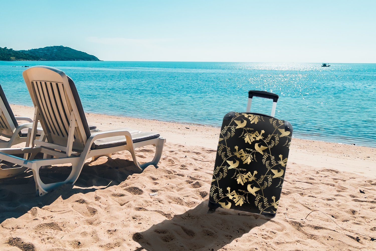 Handgepäckkoffer Gold, Handgepäck für - 4 Reisetasche rollen, Muster MuchoWow Trolley, Rollen, Vögel - Reisekoffer mit Ferien,