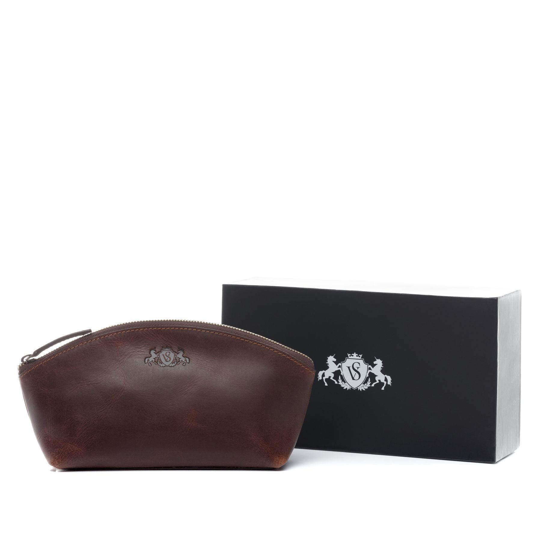 SID & VAIN Kulturbeutel echt Leder Kosmetiktasche groß Ledertasche braun ABBY, Kosmetiktasche echt Leder Damen, Kosmetiktäschchen braun-cognac