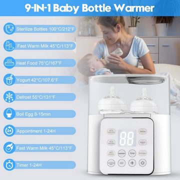 BlingBin Babyflaschenwärmer Baby 9-in-1 Fast Babynahrungsheizung und Abtauung, Babykostwärmer mit LED Bildschirm und Touch-Tasten für 2 Babyflaschen