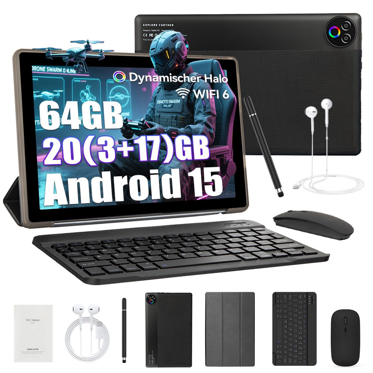 BUFO 10,1 Zoll 64GB ROM optional mit Tastatur Tablet (10", 64 GB, Android, WiFi, Große Kapazität)