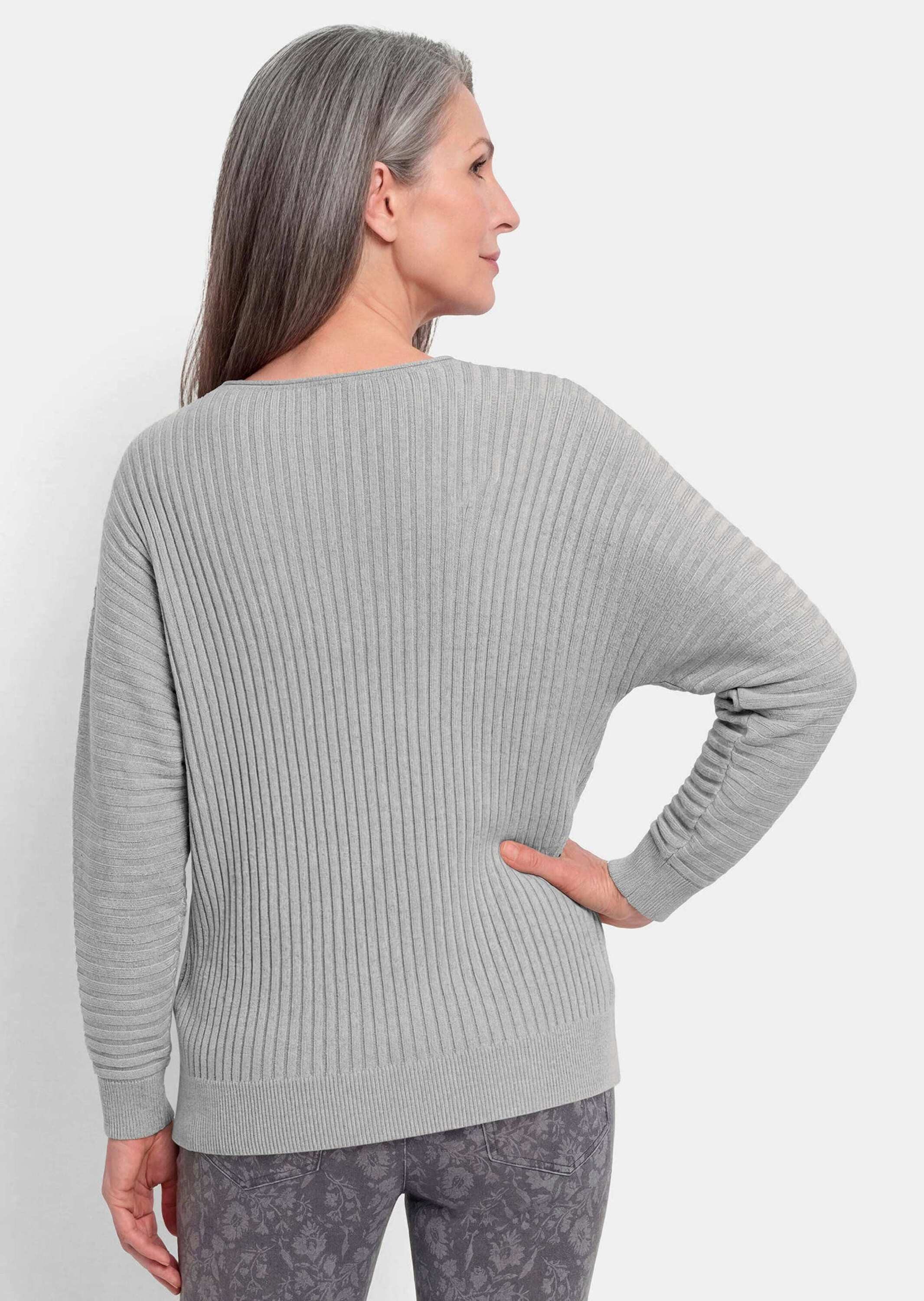 GOLDNER Strickpullover Rippenpullover mit U-Boot-Ausschnitt Weiter Strickpullover mit Fledermausärmeln und Glanzgarn
