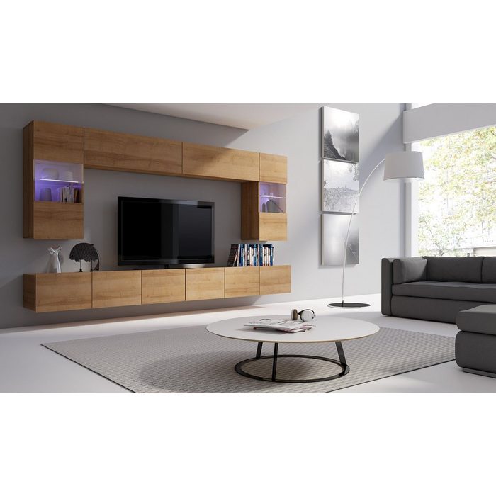 Stylefy Wohnwand Bietula (Set (6-St) Wohnzimmer-Set) 6-teilig wahlweise mit LED-Beleuchtung Modern Design variabel hängbar