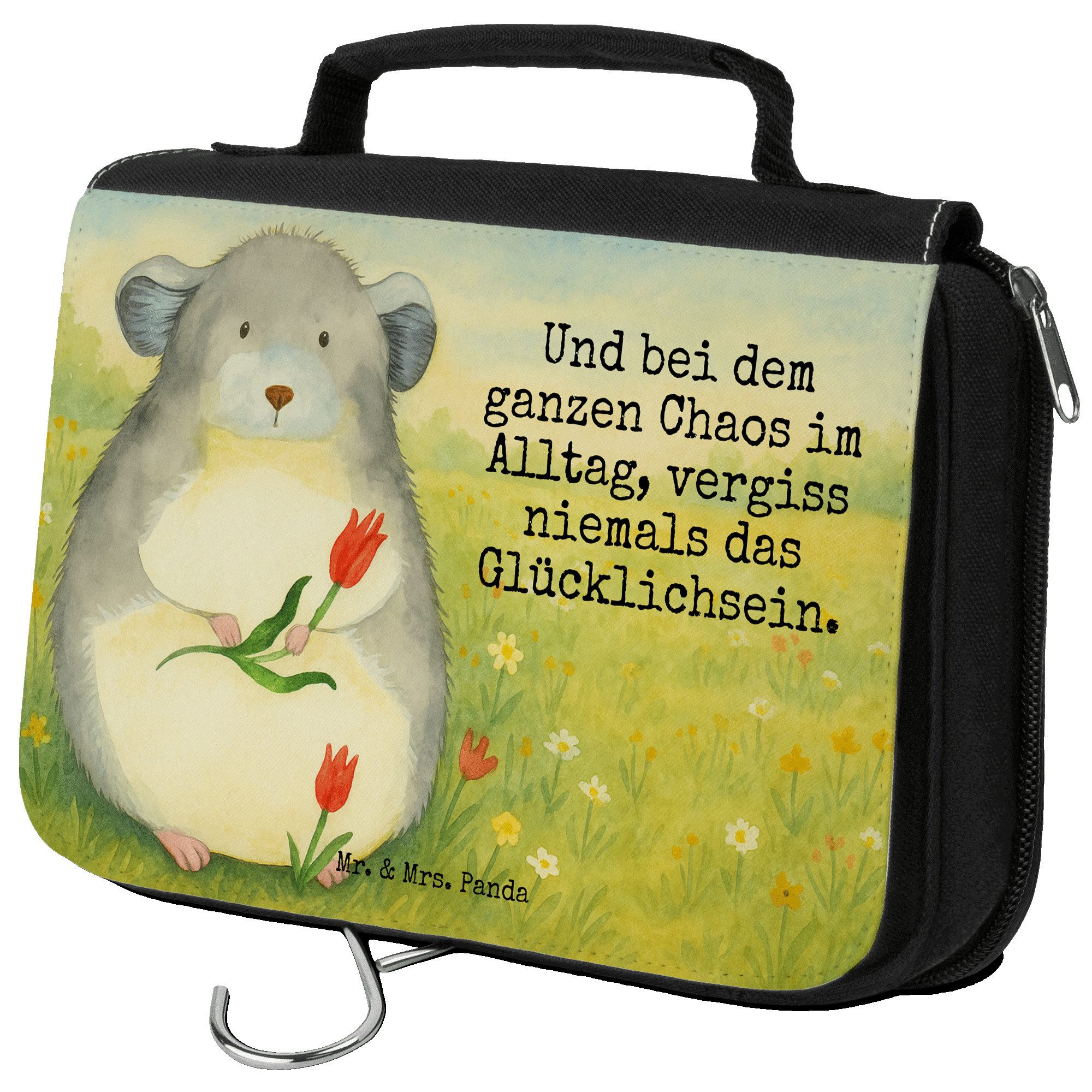 Mr. & Mrs. Panda Kulturbeutel Chinchilla Blume Design, Toilettentasche, Weiß, Schminkbeutel, badtas (Packung), hygienebeutel Reisebeutel beautycase