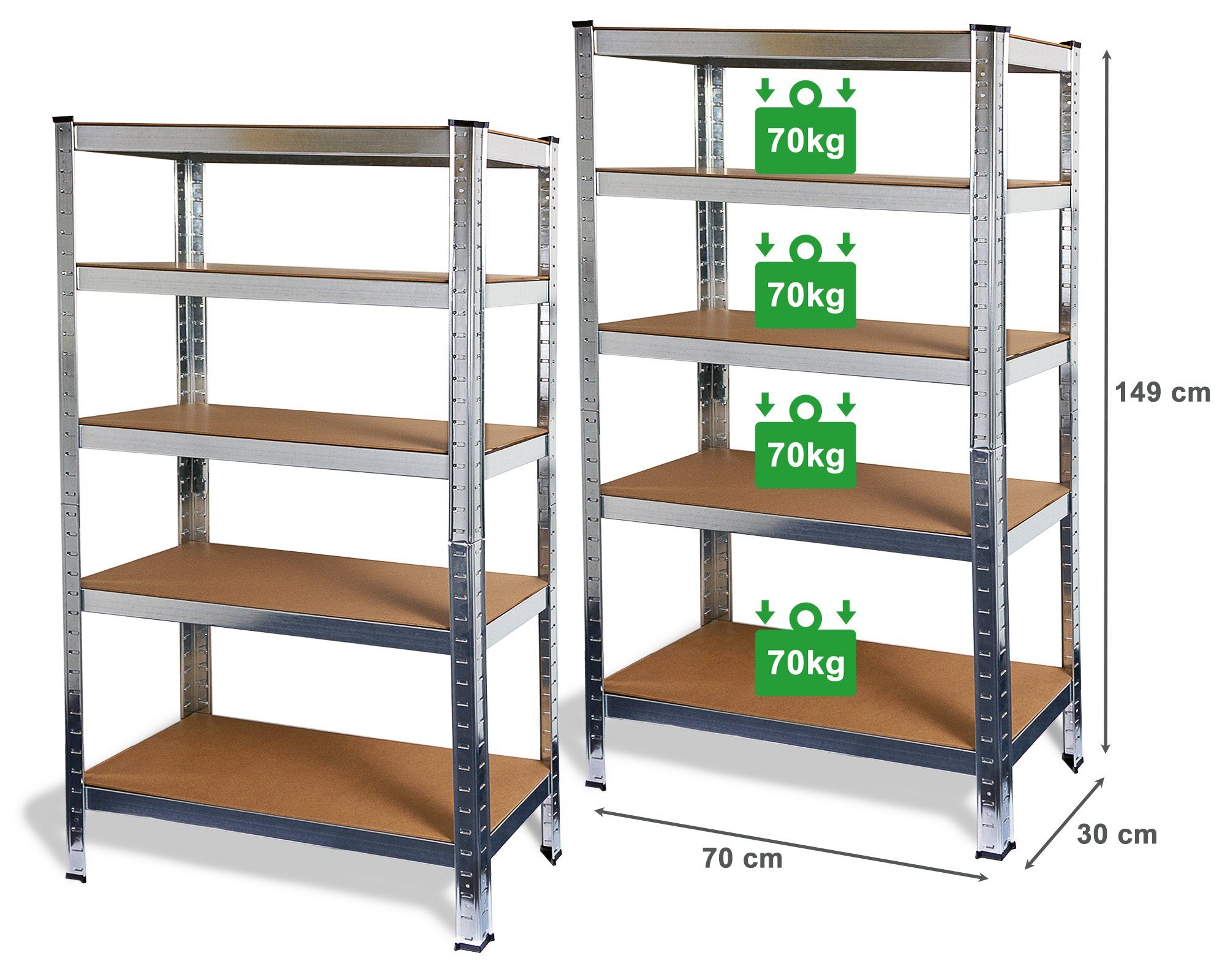 ONDIS24 Schwerlastregal Steckregal Metallregal Basti 70 x 30 verzinkt, 2-tlg., steckbar, robust