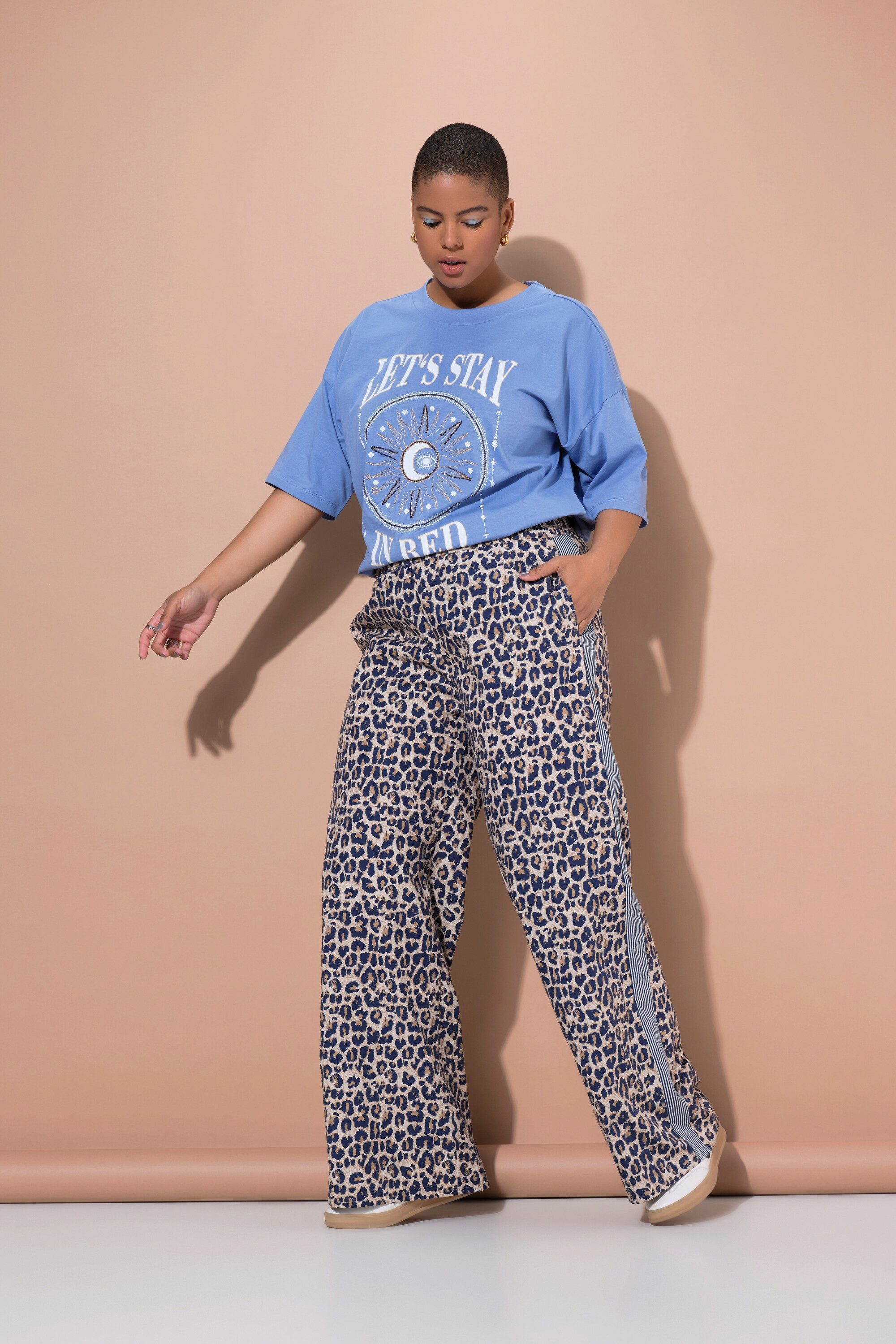 Studio Untold Schlupfhose Hose Wide Legs Krepp Leo Seitenstreifen