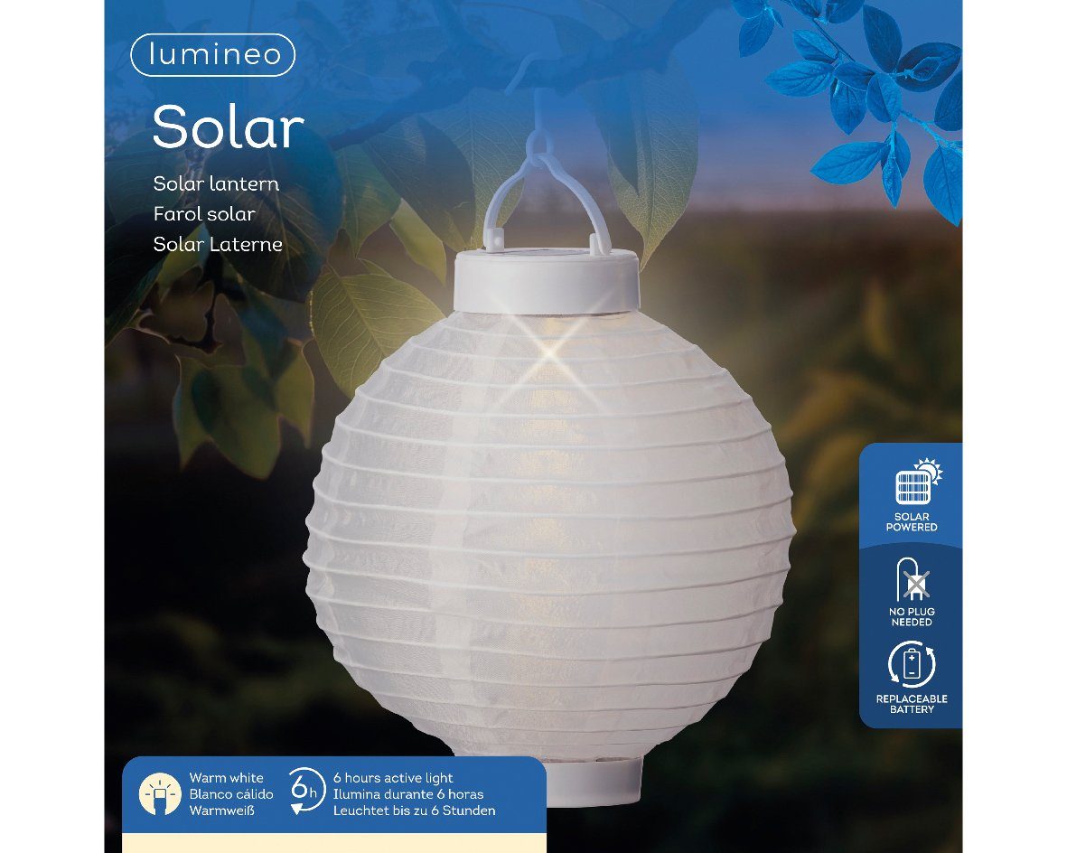 20x23cm Laterne Outdoor Lumineo Solarleuchte, Nylon Lampion Kaemingk Solar warmweiß Gartenleuchte LED LED
