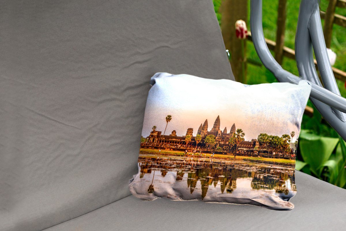 Wat Wassers, Kissenhülle Sonnenuntergang Angkor Spiegelung Polyester, des mit Outdoor-Dekorationskissen, im Dekokissenbezug, MuchoWow Dekokissen