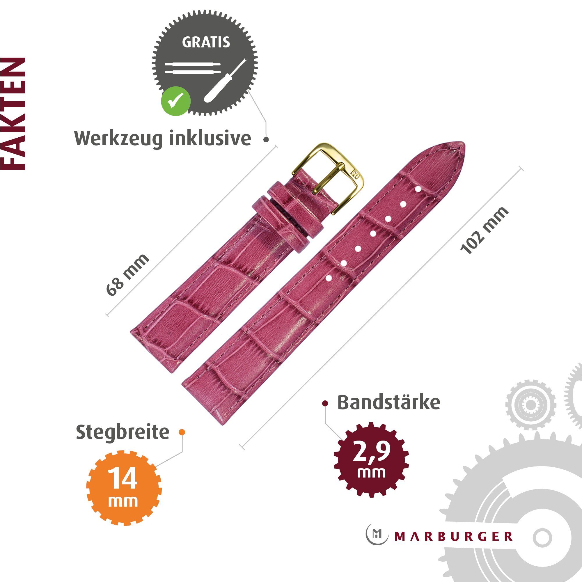 MARBURGER Uhrenarmband 14mm Leder Alligator Prägung