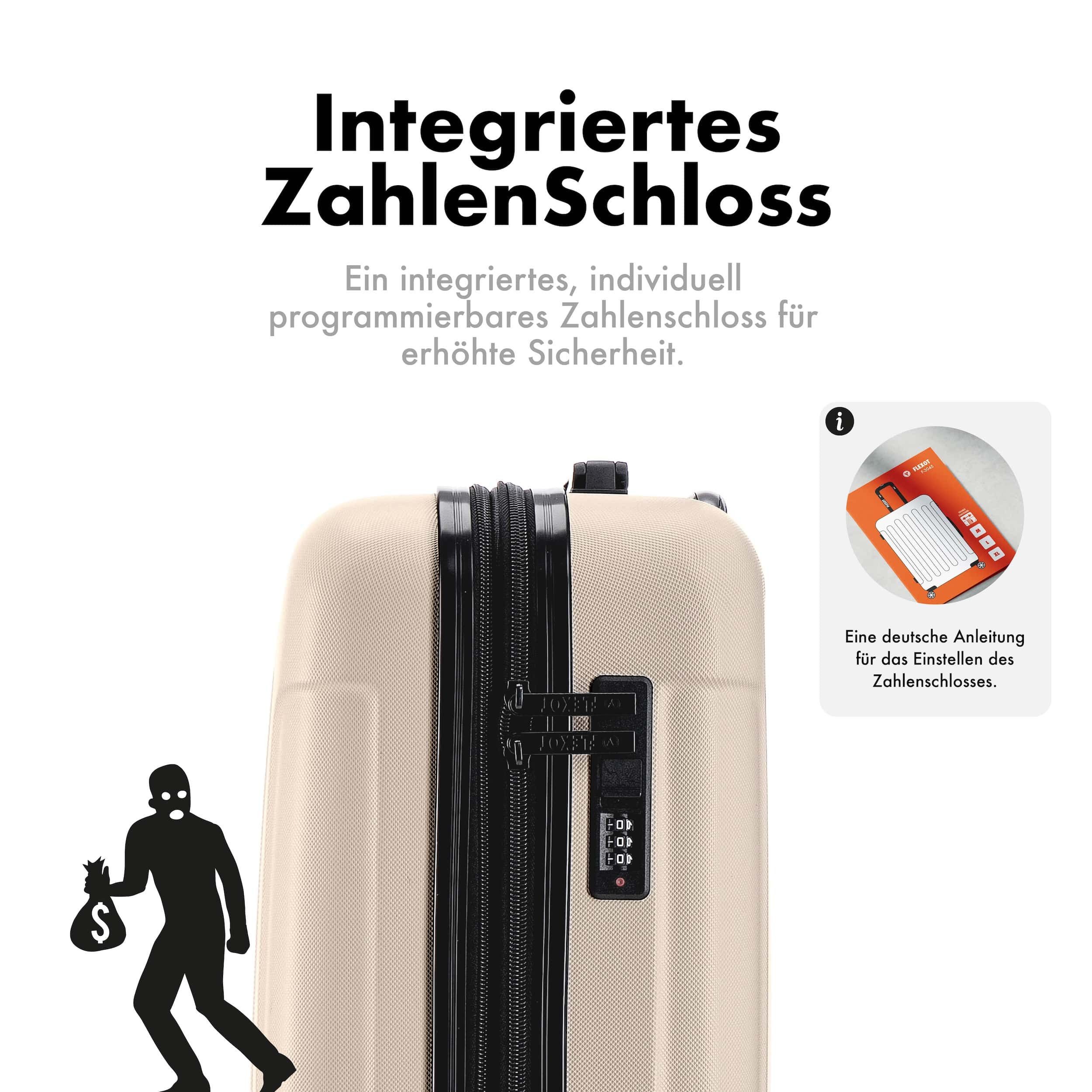 Flexot Hartschalen-Trolley F-3045 (Gr. M, L, XL) – Kofferset – ABS-Hartschale, 4 Rollen, Robuster und moderner Koffer mit vier 360° Rollen und Zahlenschloss – Bild 5 von 5