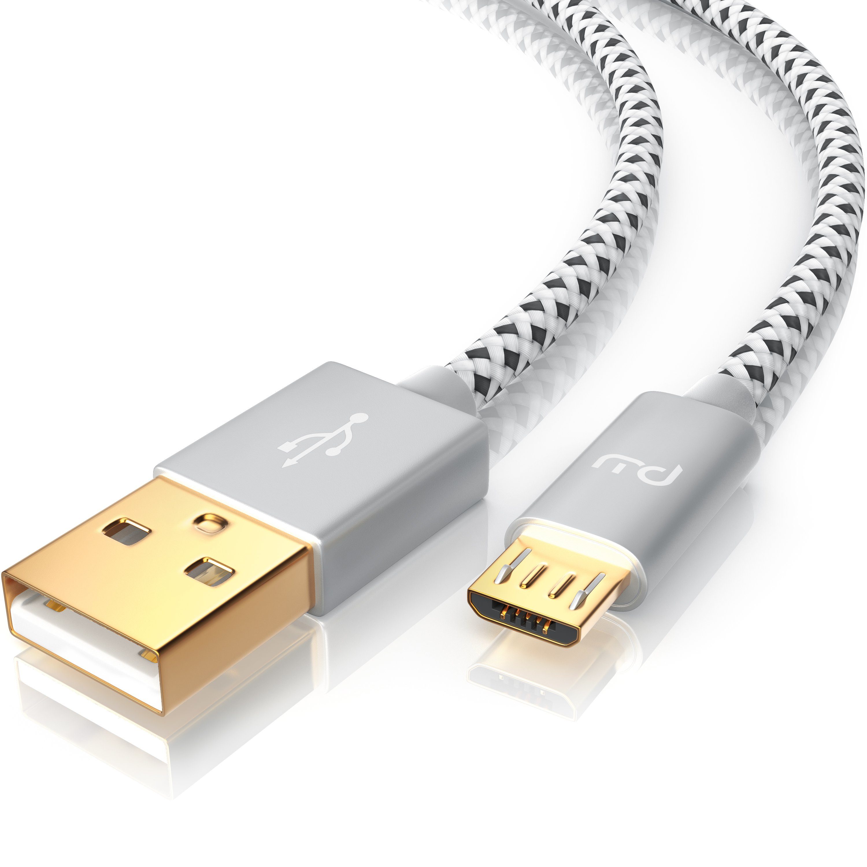 Primewire 2,4A MicroUSB Schnellladekabel, Nylon, Metallstecker, Datenkabel - 2m USB-Kabel, 2.0, Micro-USB (200 cm), für Smartphone, Tablet, Powerbank, PS4 & Xbox Controller, E-Reader