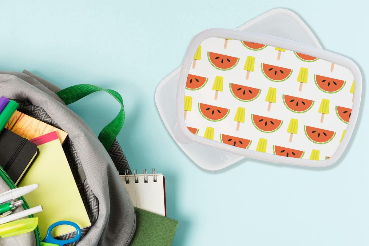 MuchoWow Lunchbox - Erwachsene, Wassermelone und - weiß Jungs Muster Brotbox - für Kunststoff, Sommer, Mädchen für Kinder (2-tlg), Brotdose, und Eiscreme
