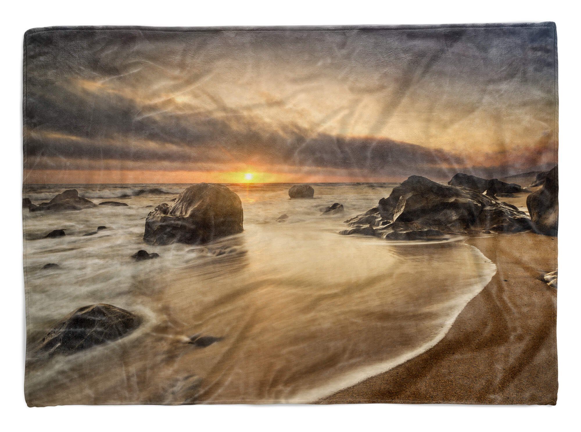 Sinus Art Handtücher Handtuch Strandhandtuch Saunatuch Kuscheldecke mit Fotomotiv Felsen Strand Meer, Baumwolle-Polyester-Mix (1-St), Handtuch