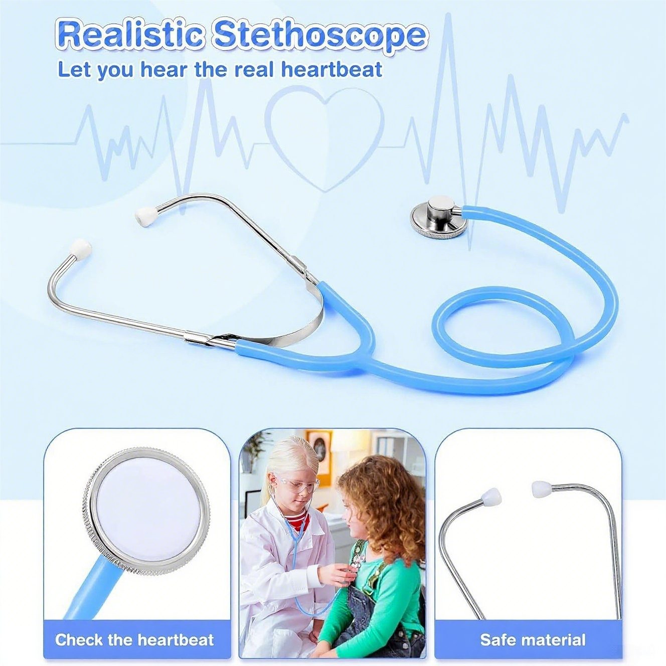 POPOLIC Spielzeug-Arztkoffer Rollenspielspielzeug für Kinder, Ärzte-Set, Anziehspielzeug, (Holz-Zahnarzt-Medizin-Spielset aus Holz mit hochsimulierendem Stethoskop, 1-tlg), Spielset für medizinisches Personal für Kinder ab 3 Jahren