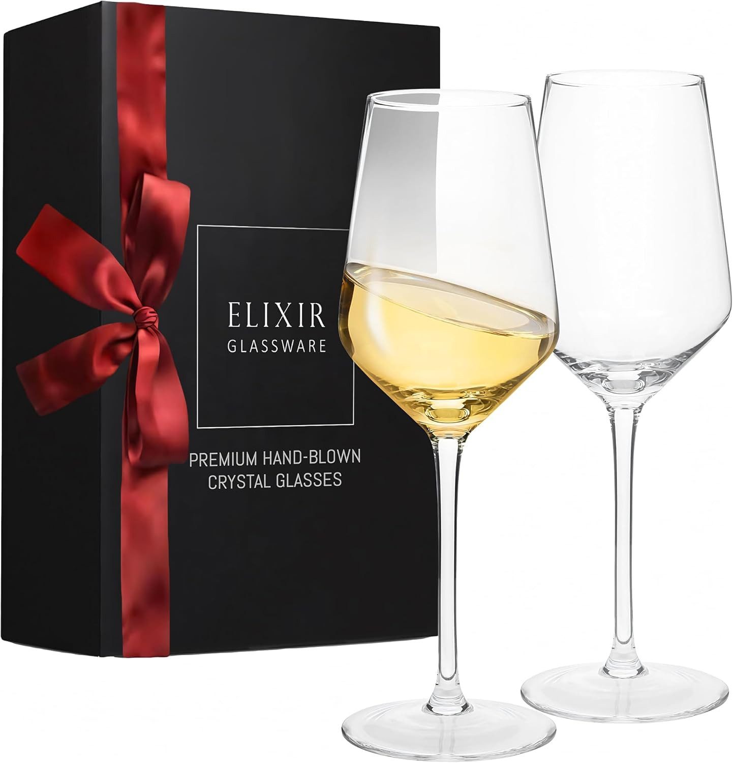 Elixir Glassware Weißweinglas 2er Weißweingläser mundgeblasen, Kristallglas, 12 oz, Kristall