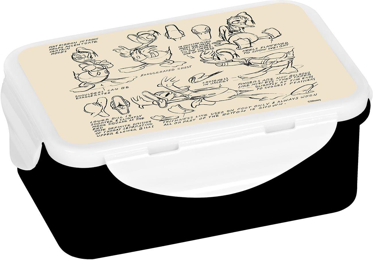 Geda Labels GmbH Lunchbox Donald Duck Vintage, PP, (1-tlg), Schwarz, 18x13x8cm, spülmaschinengeeignet