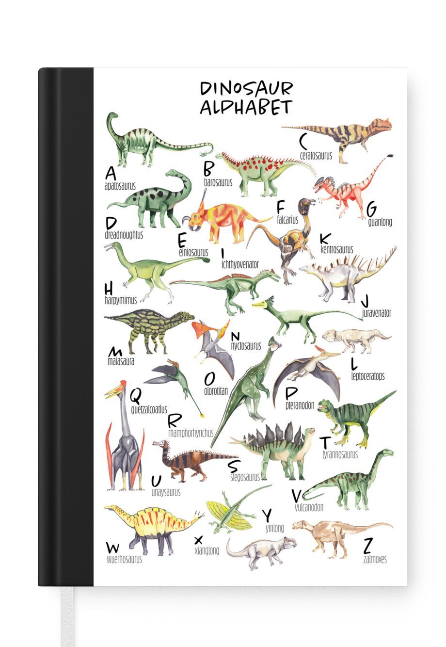 MuchoWow Notizbuch Alphabet - Dinosaurier - Jungen - Mädchen - Lernen, Journal, Merkzettel, Tagebuch, Notizheft, A5, 98 Seiten, Haushaltsbuch
