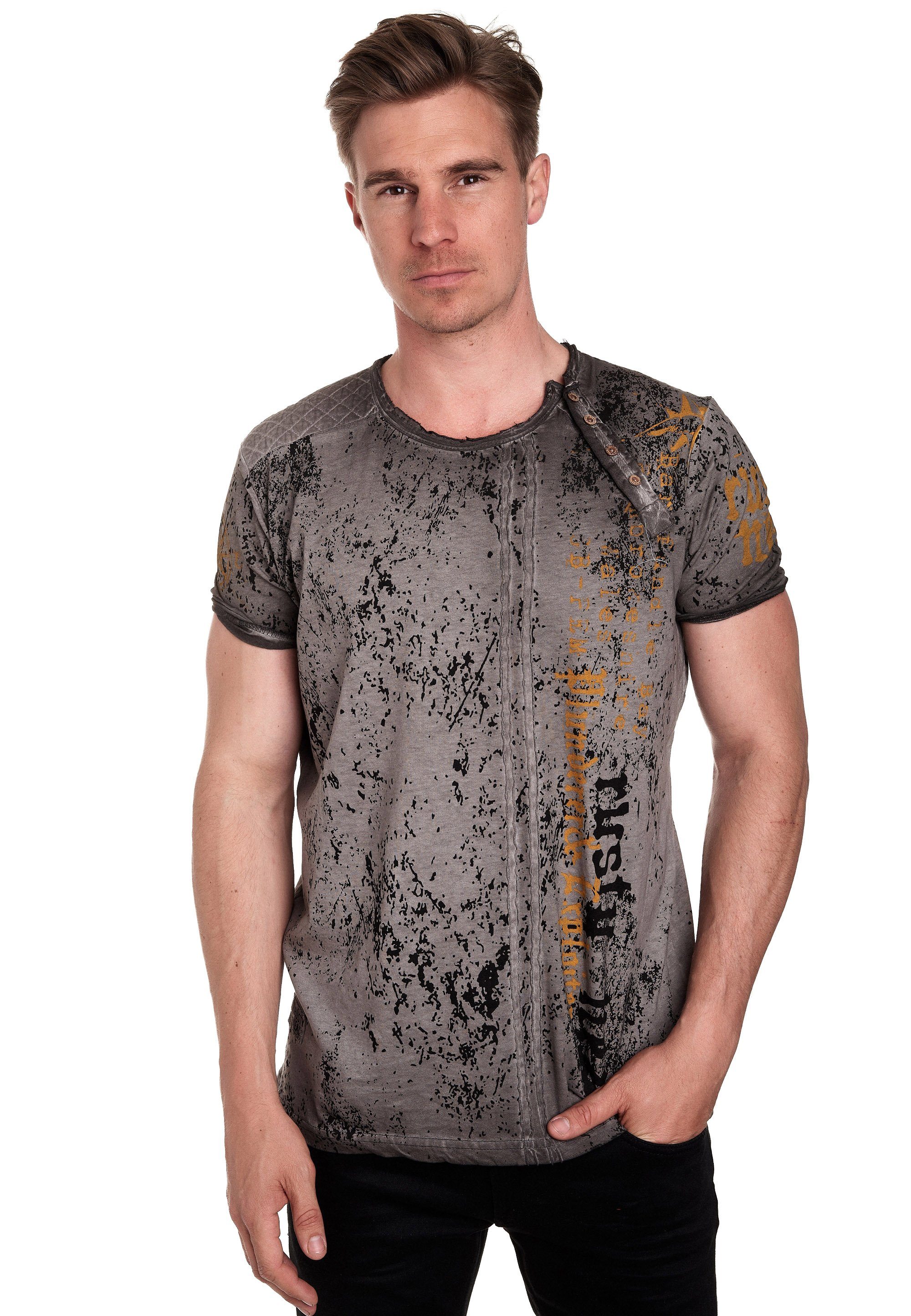 Rusty Neal T-Shirt mit seitlicher Knopfleiste anthrazit