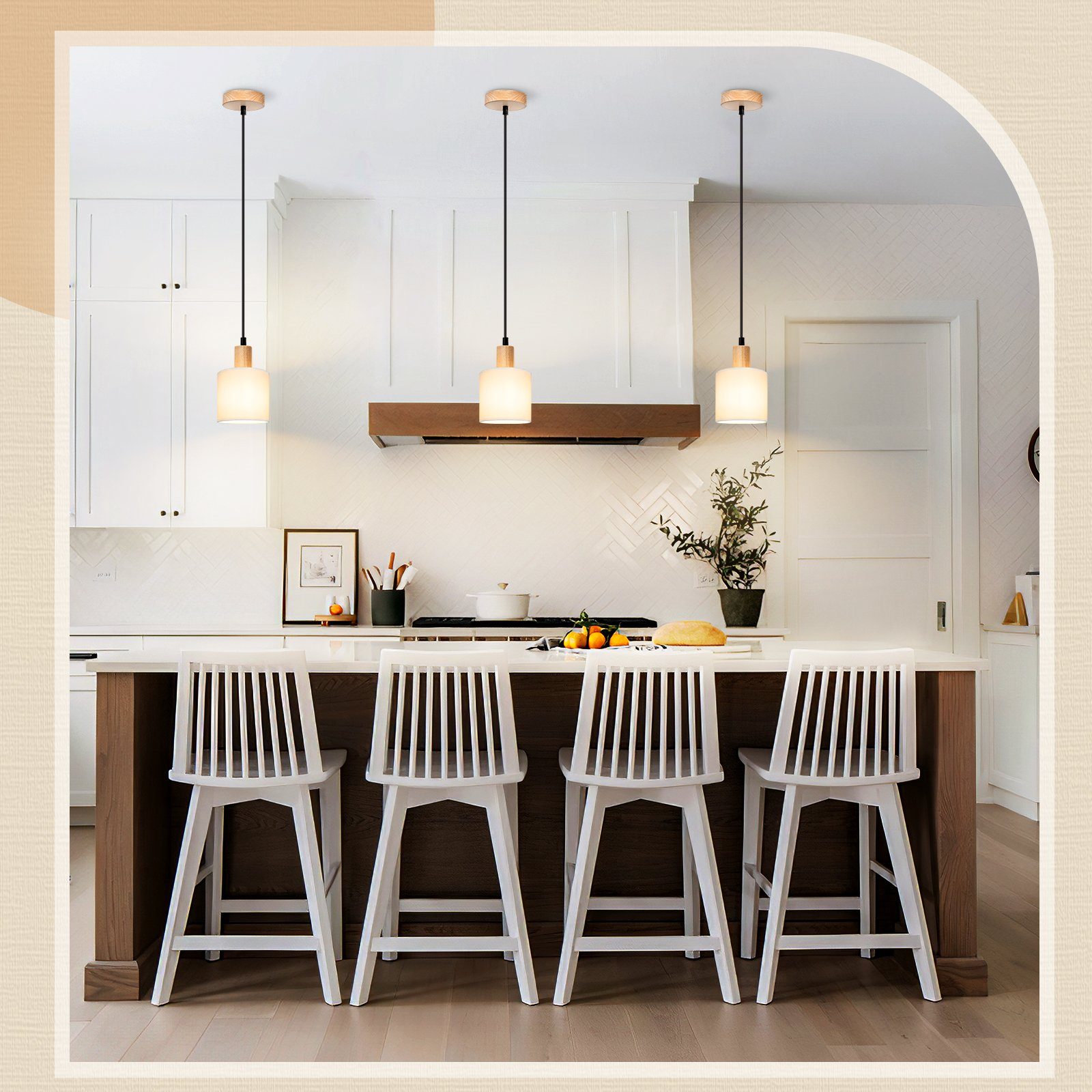 Nettlife Pendelleuchte Vintage Holz Stoff Weiß 1/3 Flammig E14 Rustikale Be günstig online kaufen