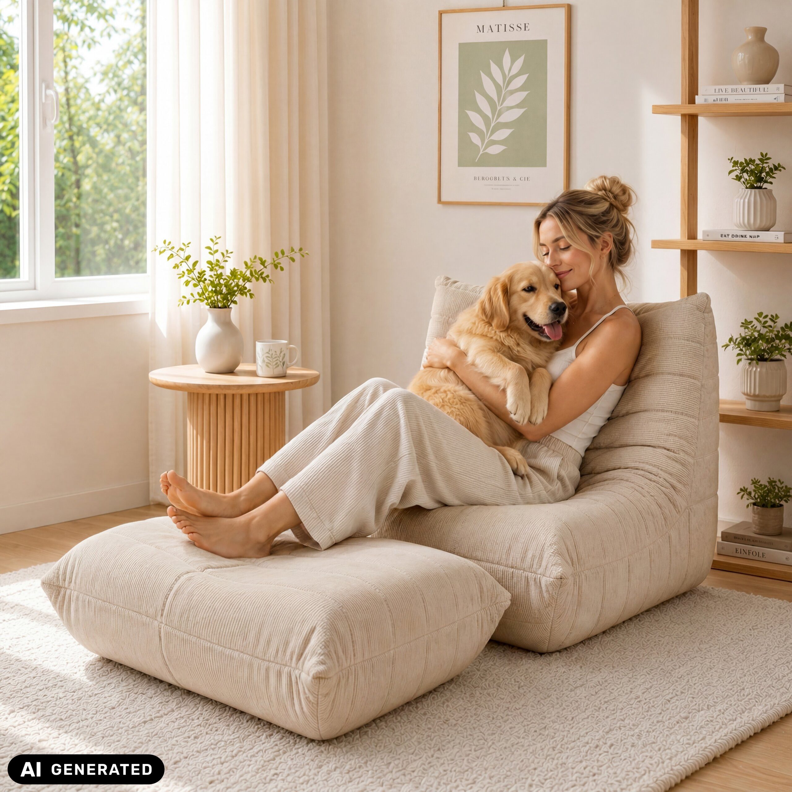 hjh LIVING Sitzsack Sitzolo Podi Relaxsessel H/B/T:, Sitzsack Pouf Bodensofa aus Cord mit Schaumstoff Füllung Fußhocker – Bild 5 von 5