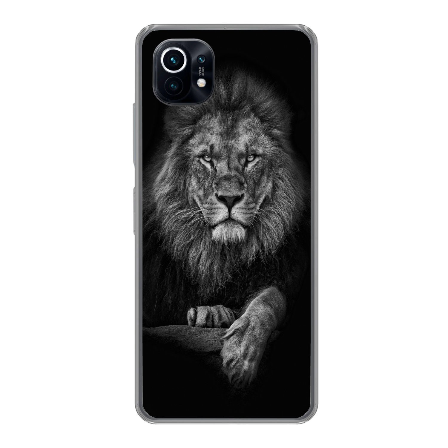 MuchoWow Handyhülle für Xiaomi Mi 11 Löwe - Tiere - Schwarz - Weiß, Phone Case, Silikon, Schutzhülle Dünn