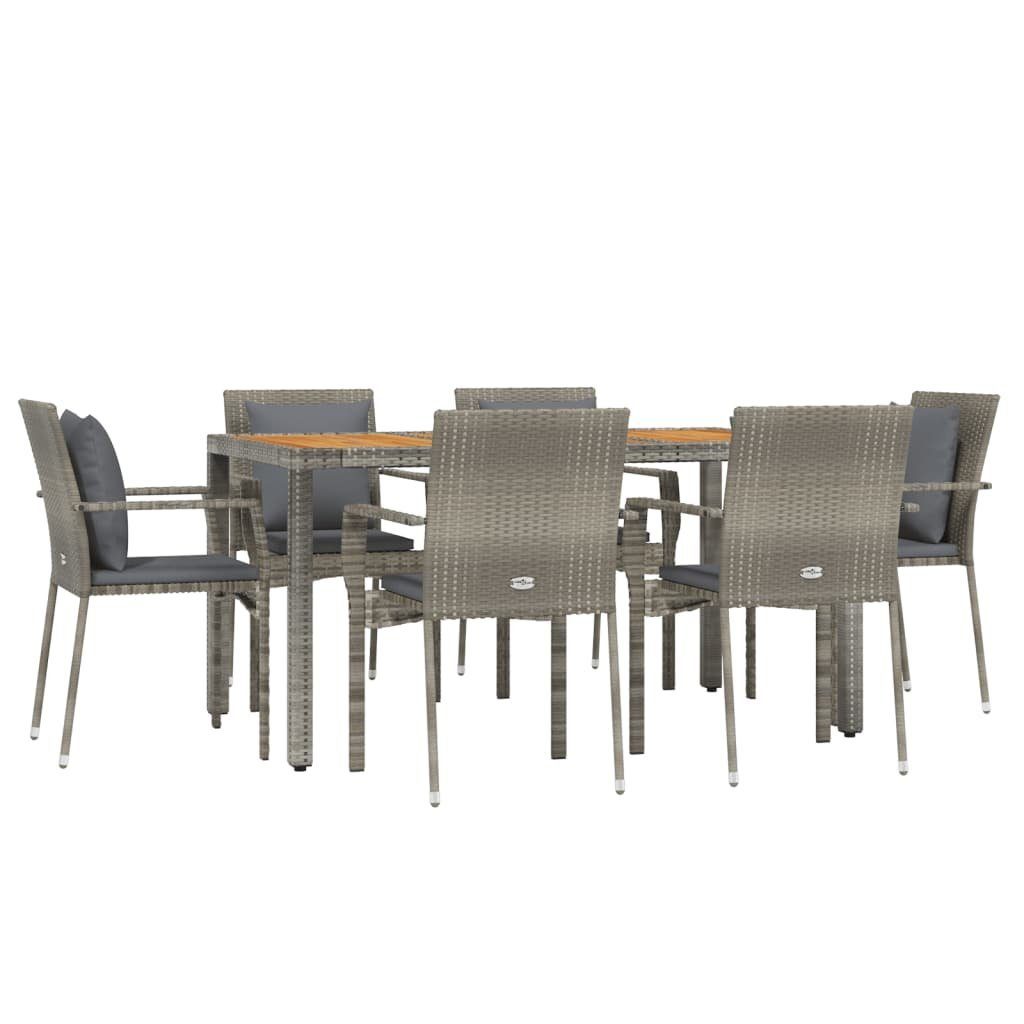 Garten-Essgruppe 7-tlg. Garten-Essgruppe mit Kissen Grau Poly Rattan