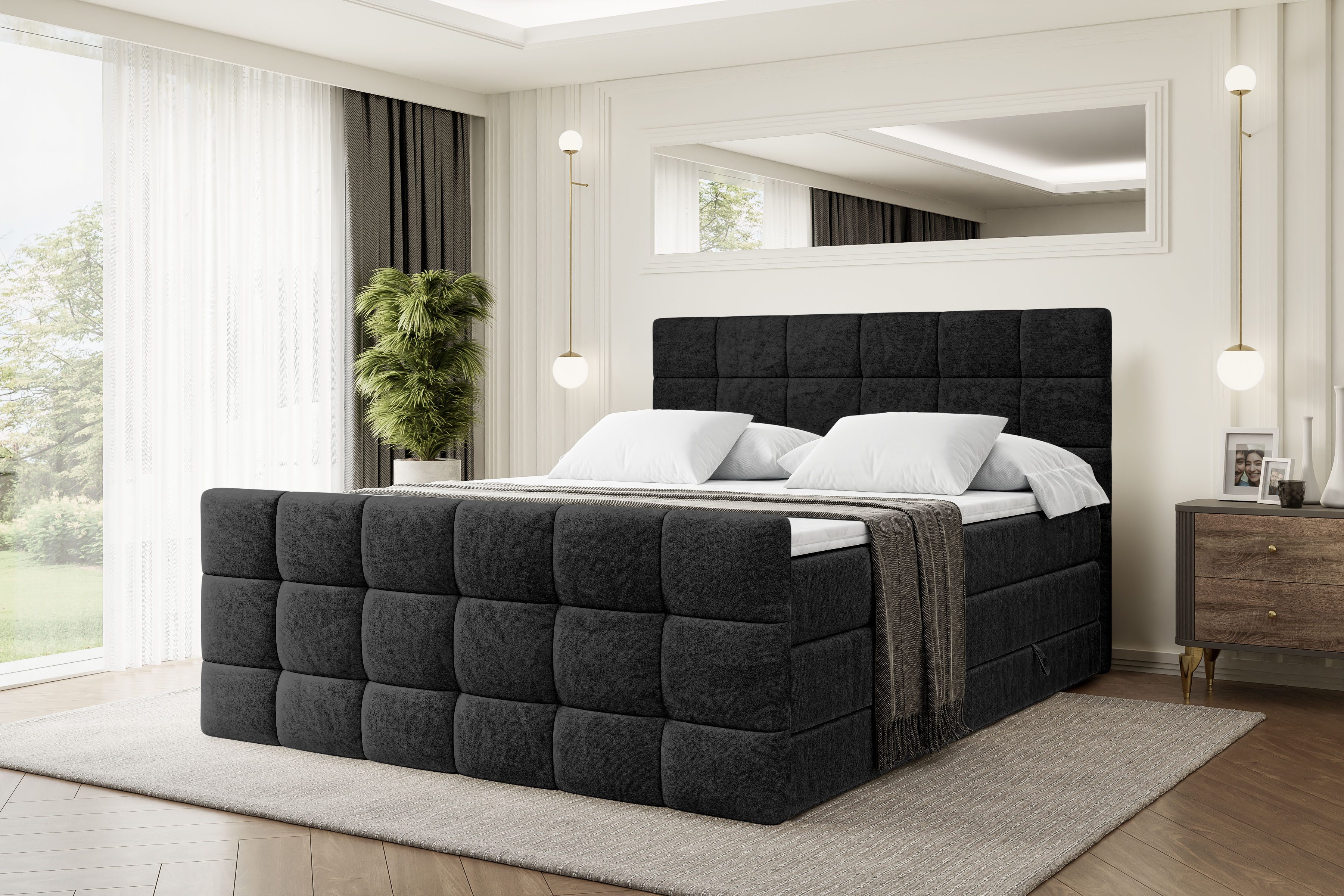 ALTDECOR Boxspringbett BRUGO-Z KING (mit Matratze und Lattenrost Topper Polsterbett mit Bettkasten Boxbett), H4 Multipocket, H3 Bonellfederung, Doppelbett Springboxbett