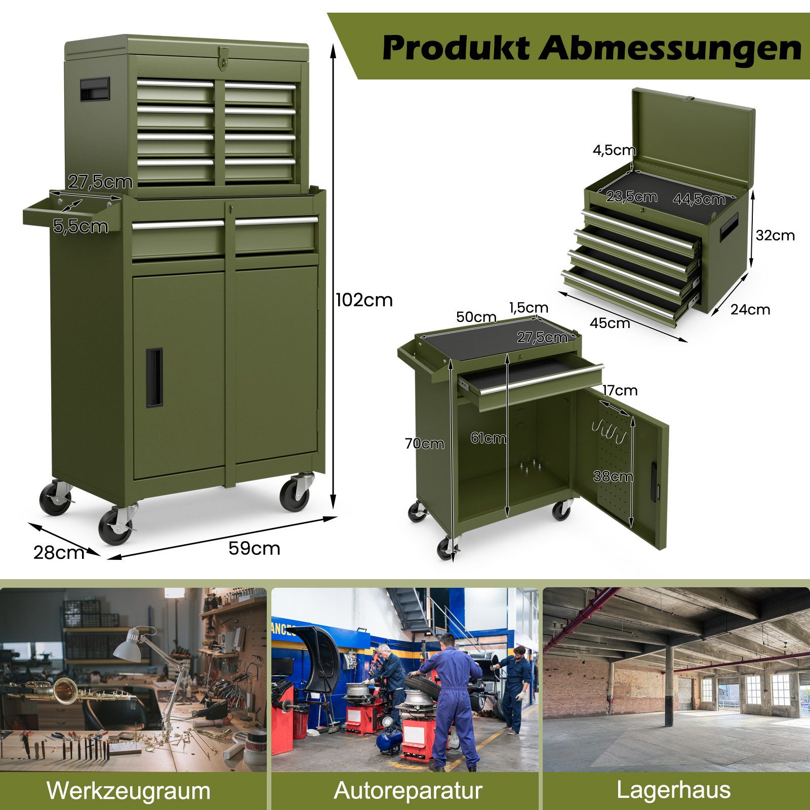 COSTWAY Werkzeugwagen, max. Traglast:100,00 kg, mit 5 Schubladen, abnehmbar