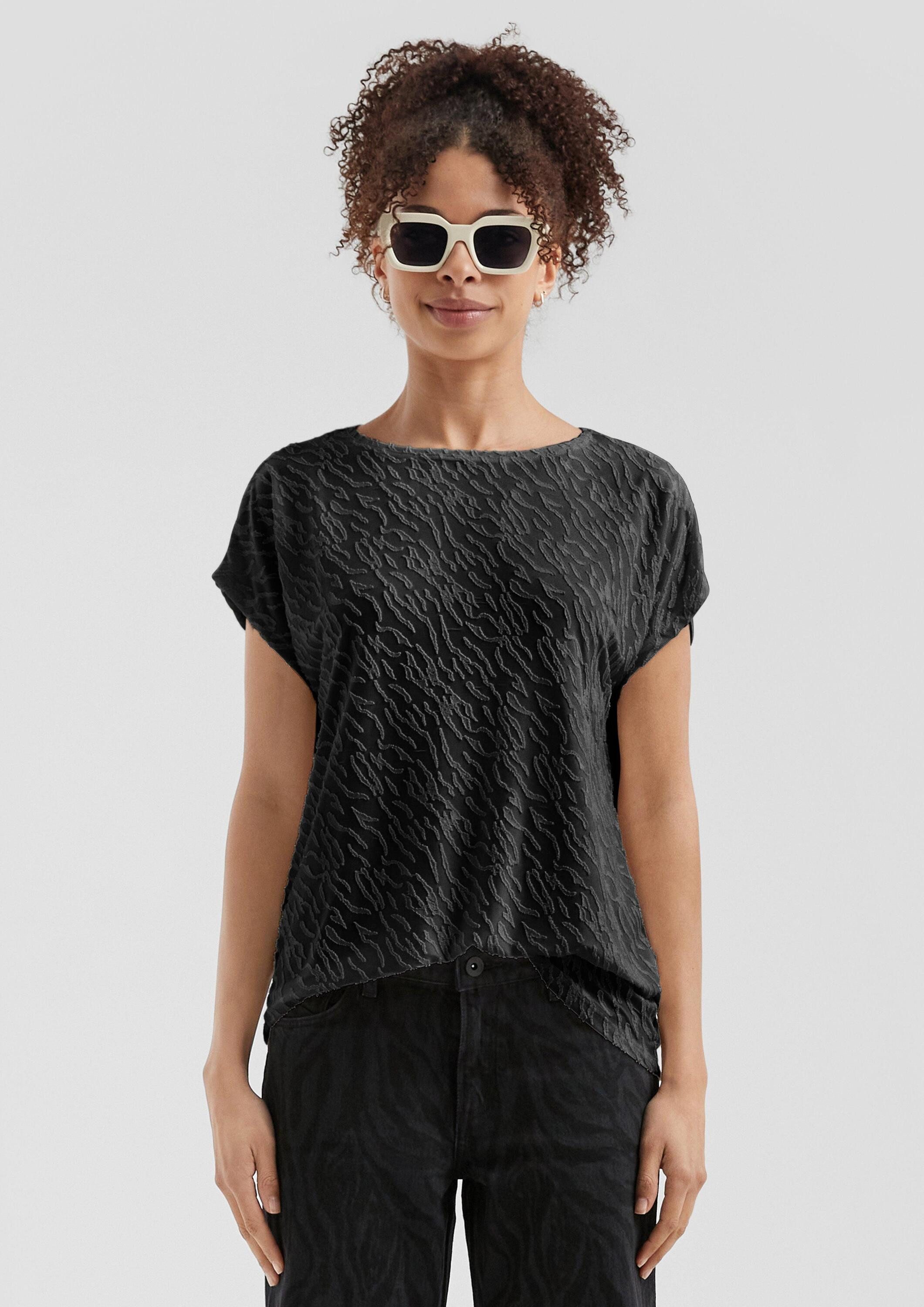 QS Kurzarmshirt T-Shirt Leicht transparentes Oversize-Shirt mit Ausbrennerm günstig online kaufen