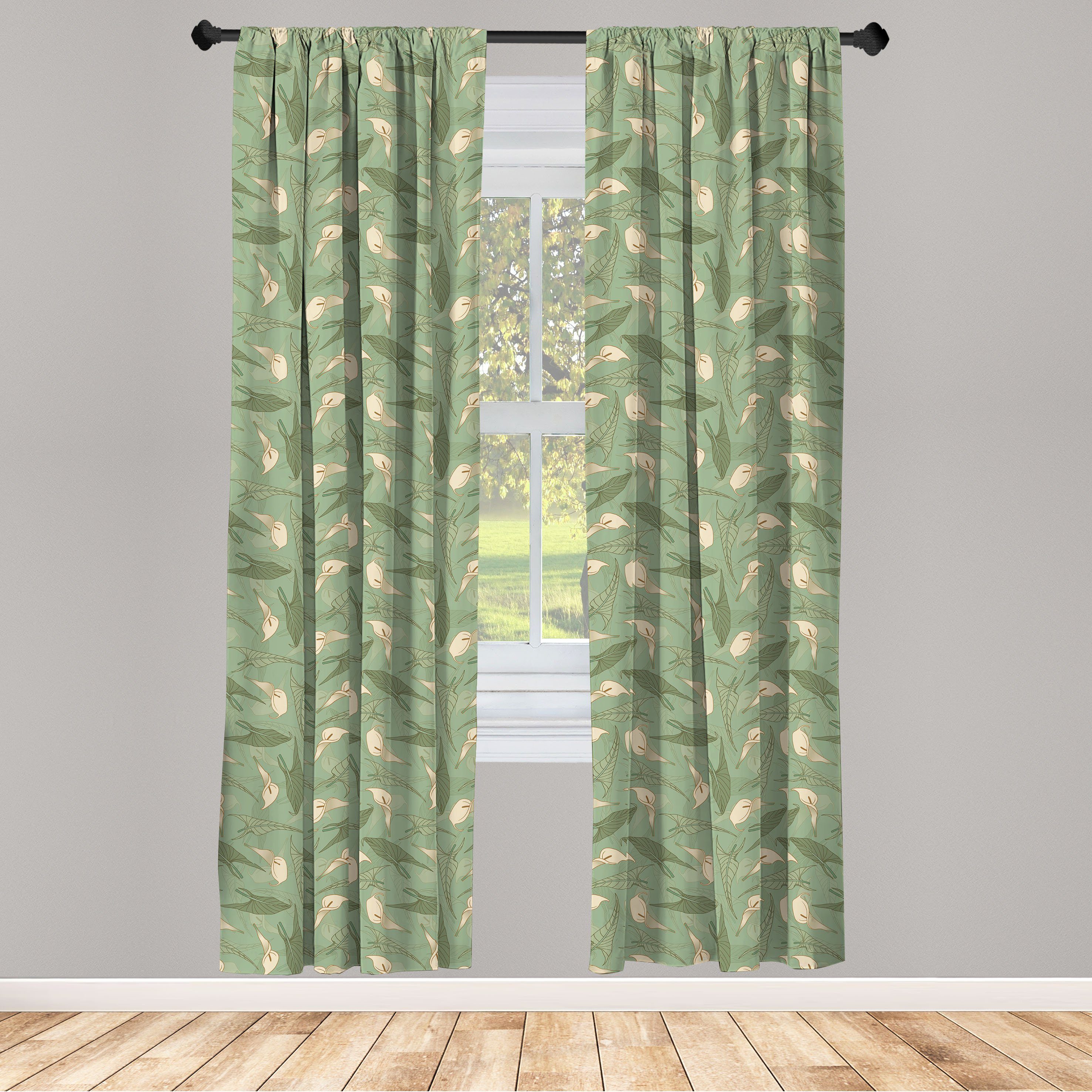 Gardine Vorhang für Wohnzimmer Schlafzimmer Dekor, Abakuhaus, Microfaser, Blume Calla-Blumen Grün-Blätter