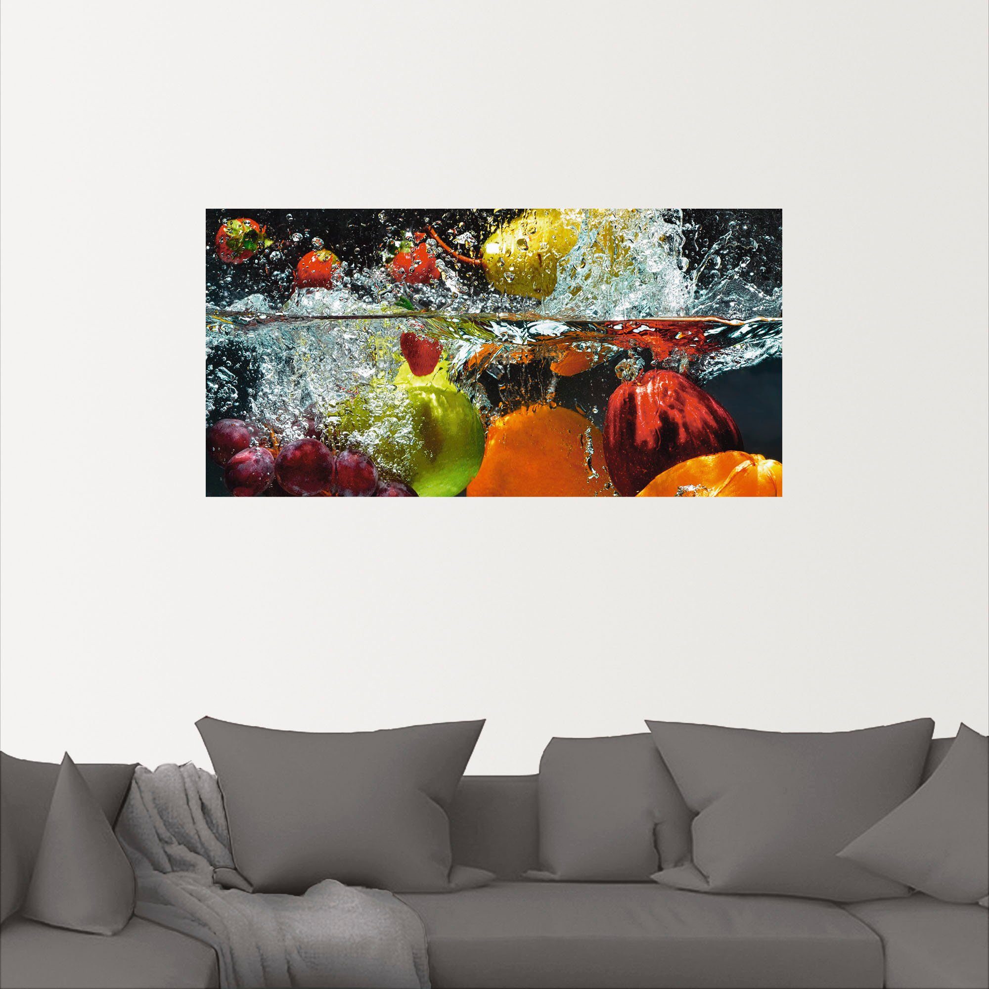 Größen Leinwandbild, Artland auf Spritzendes Obst Poster Alubild, in (1 versch. Lebensmittel als Wandaufkleber oder dem Wandbild St), Wasser,