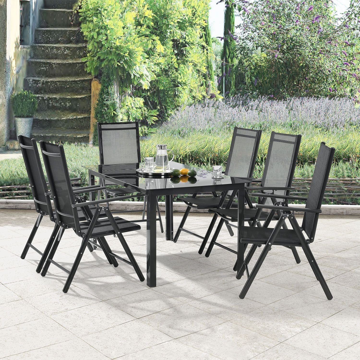 Juskys Garten-Essgruppe Milano, (7-tlg), 6 Gartenstühlen günstig online kaufen
