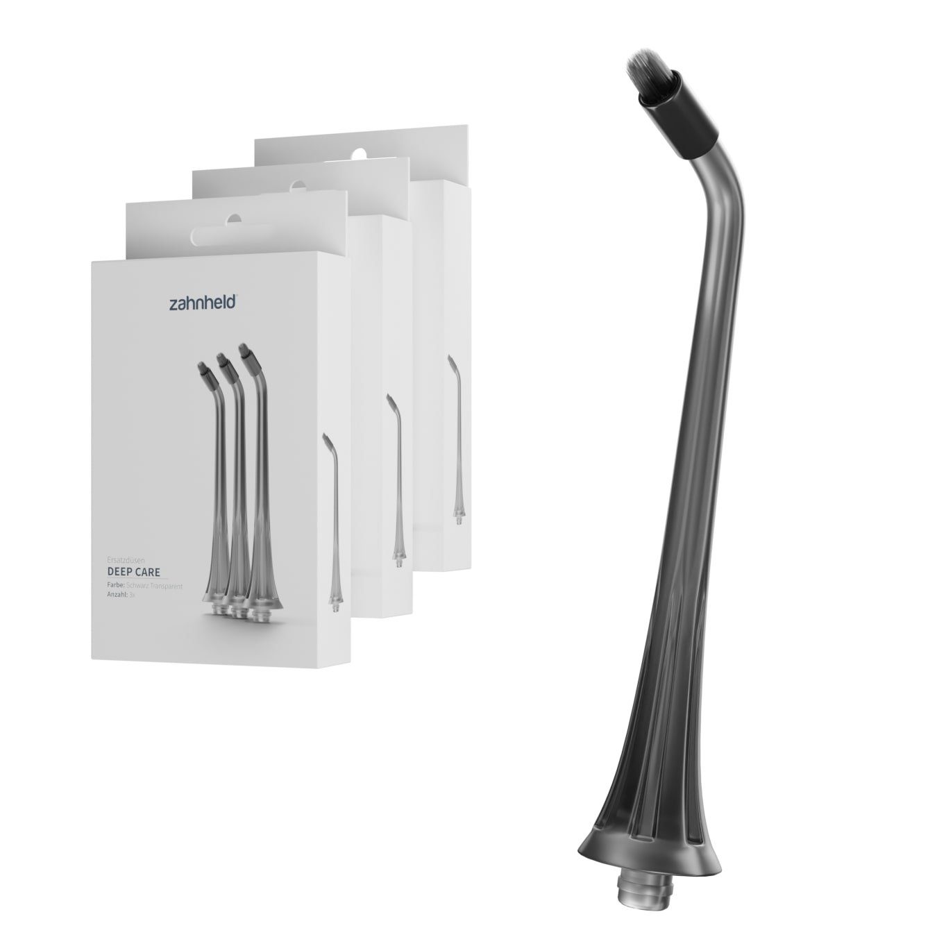 Zahnheld Aufsteckbürsten Zahndusche Ersatzdüsen Deep Care - für Zahnheld Munddusche Aquadent, 9 Stück, Schwarz, mit extra Borsten, im 3er, 6er oder 9er Set, Zahnpflege Set, Water Flosser, effektive Reinigung Zahnzwischenräume, für Munddusche