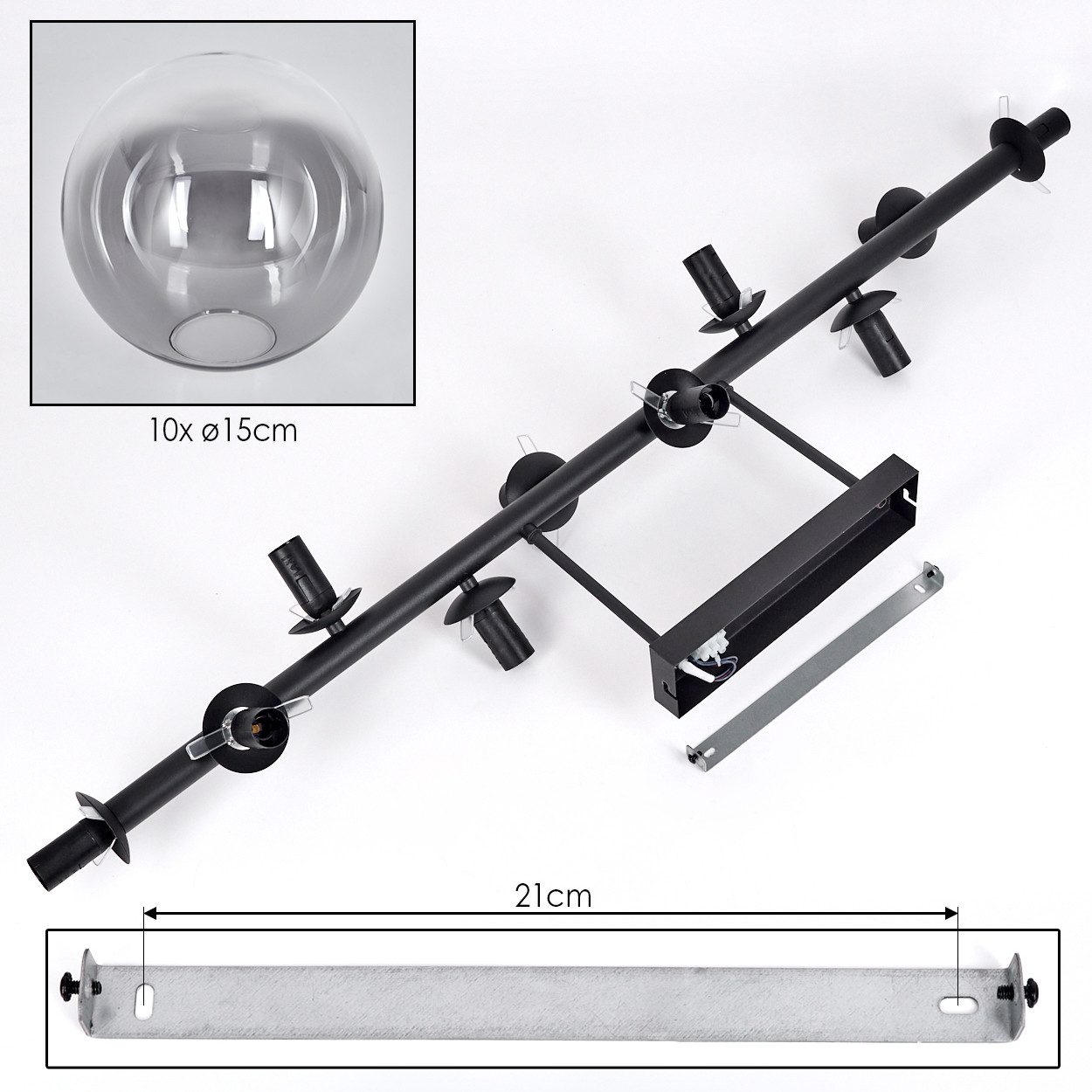 hofstein Deckenleuchte 10-flammige Deckenlampe aus Metall/Glas in Schwarz/Rauch/Klar, ohne Leuchtmittel, im Retro/Vintage-Design (Schirme Ø 15 cm), E14