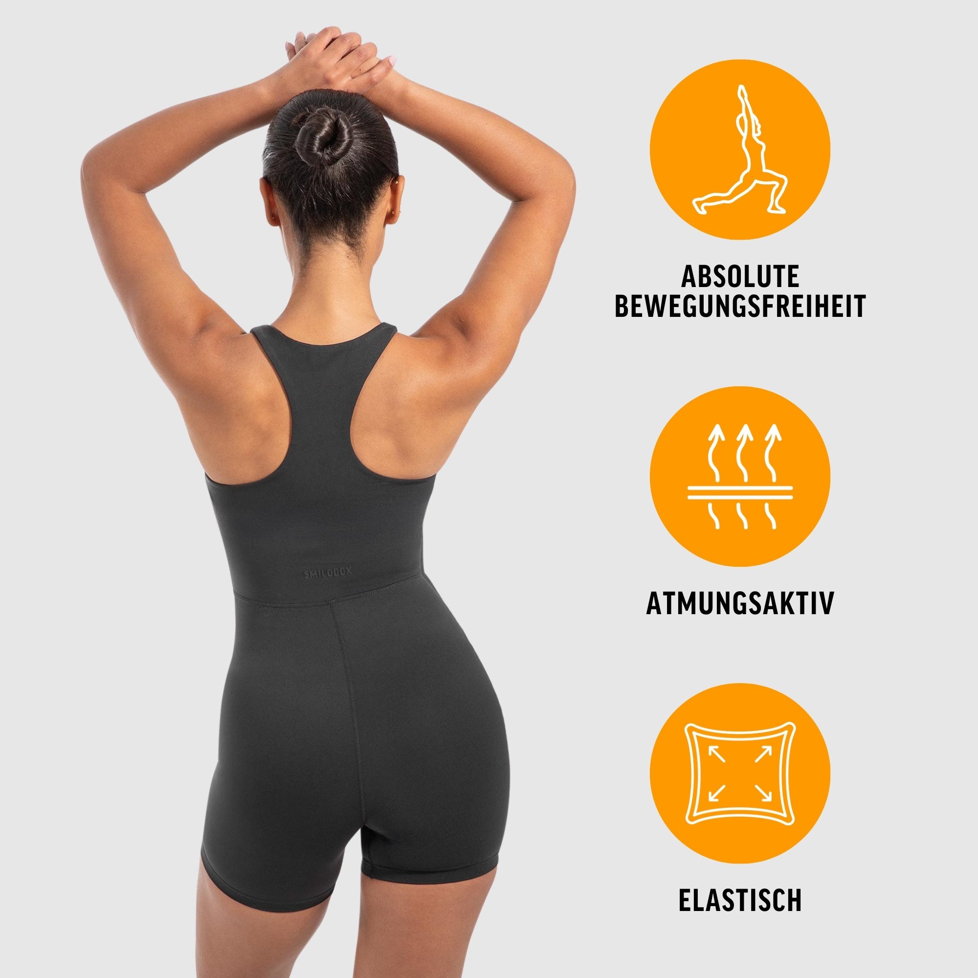 Smilodox Jumpsuit Aleyna, ärmelloser Einteiler kurz, Overall mit Shaped Fit atmungsaktiv, elastischer Sportanzug, figurbetonend, Fitness