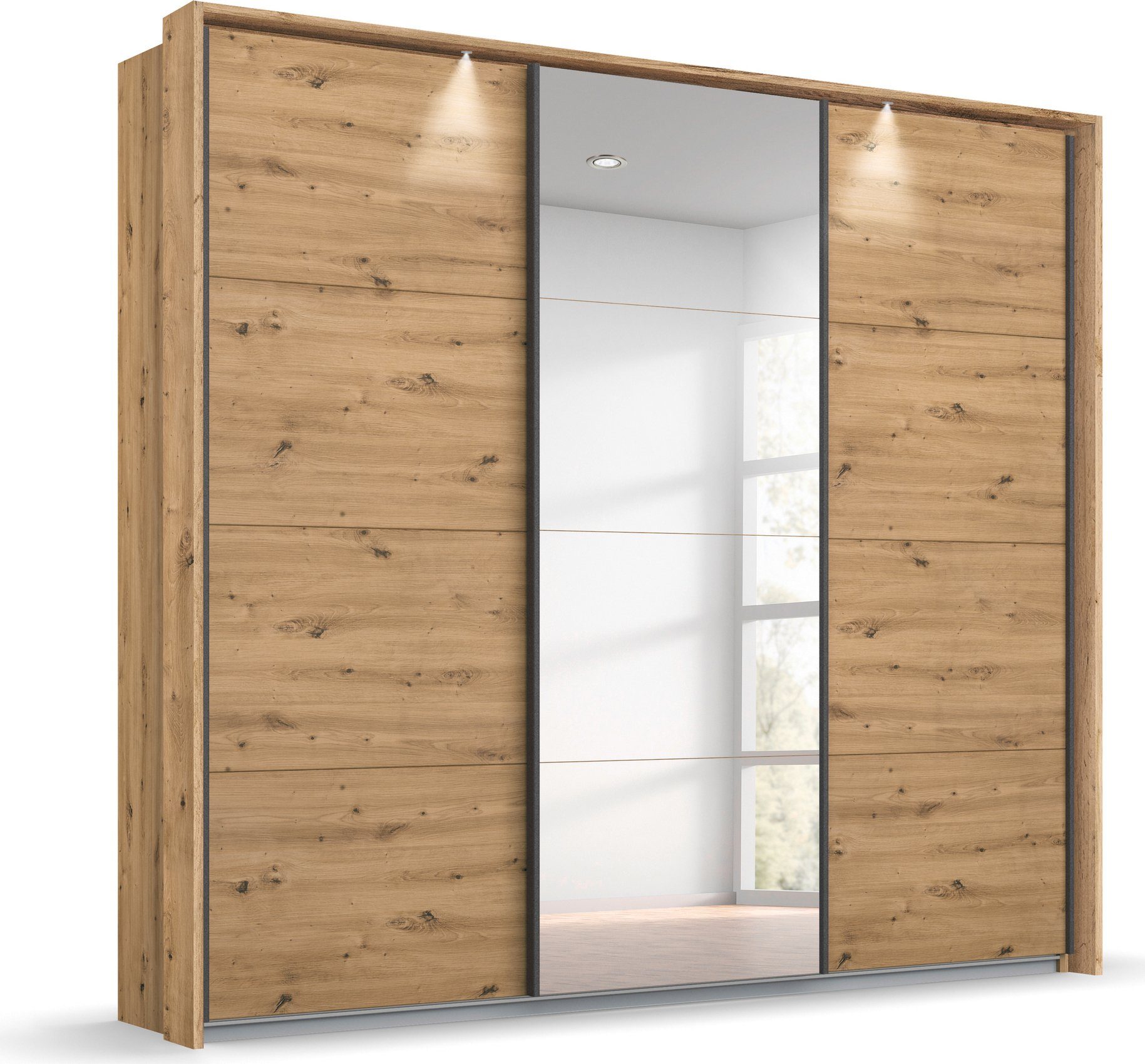 rauch Schwebetürenschrank Kleiderschrank Schrank Garderobe OTELI inkl. 3 Innenschubladen (Breiten 211/278/323/368 cm Höhen 214/233 cm) inkl. Passepartout optional mit Beleuchtung MADE IN GERMANY