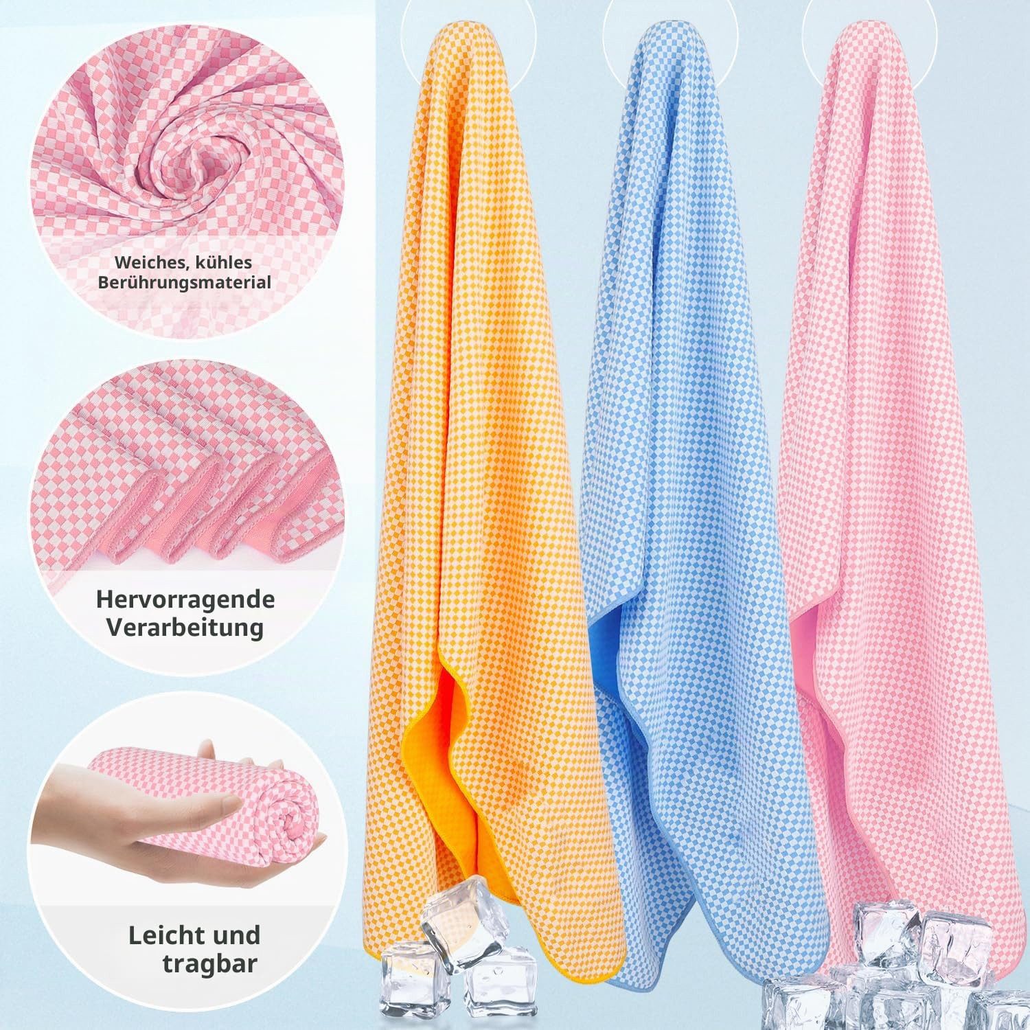 nsihing Sporthandtuch Kühlendes Handtuch (100 x 30 cm), Kühlhandtuch für Nacken, (2-St), Atmungsaktive Kühltücher KüHltuch Cool Towel für Yoga Golf – Bild 3 von 5
