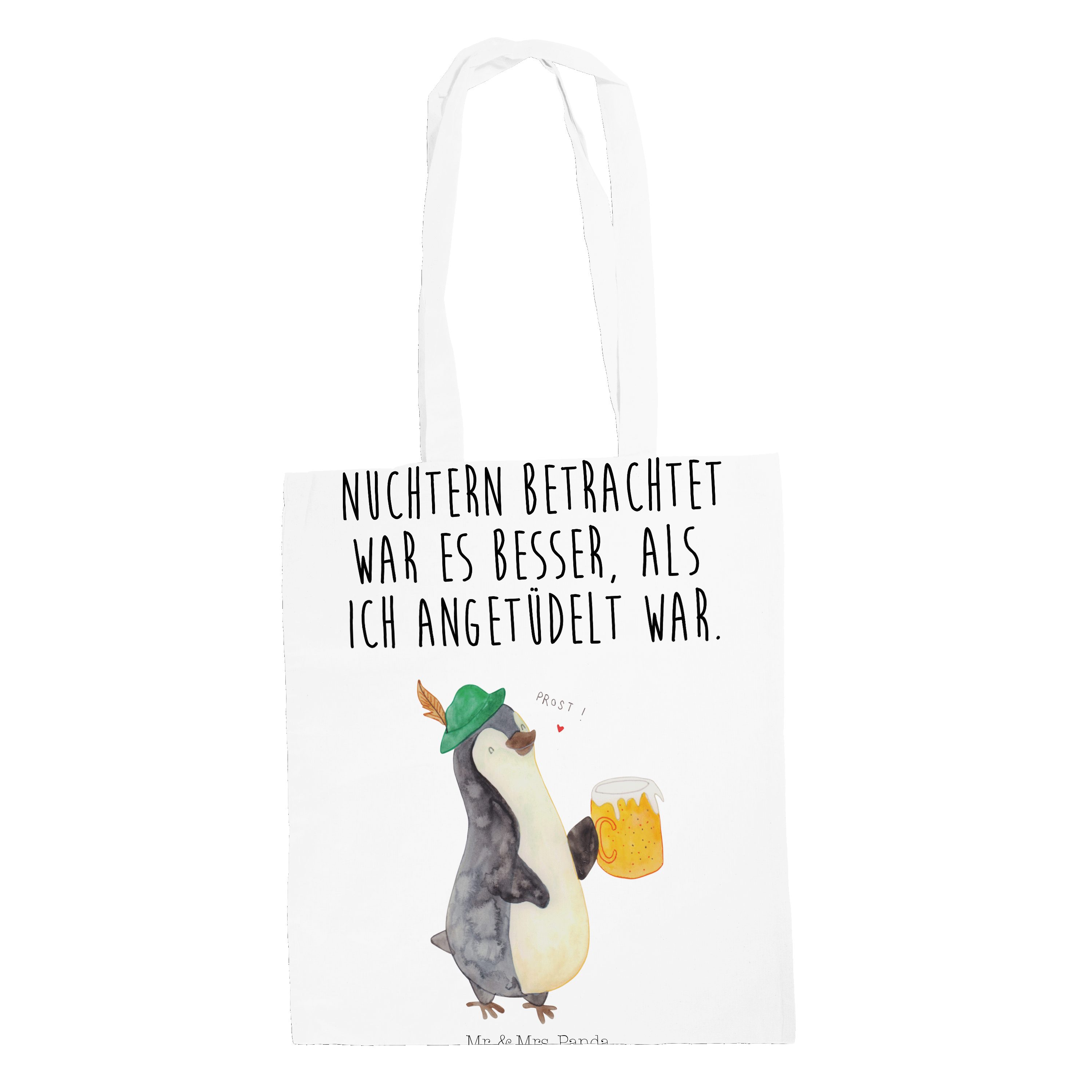 Mr. & Mrs. Panda Tragetasche Pinguin Bier - Weiß - Geschenk, Jutebeutel, Pinguine, Bierchen, Beute (1-tlg)