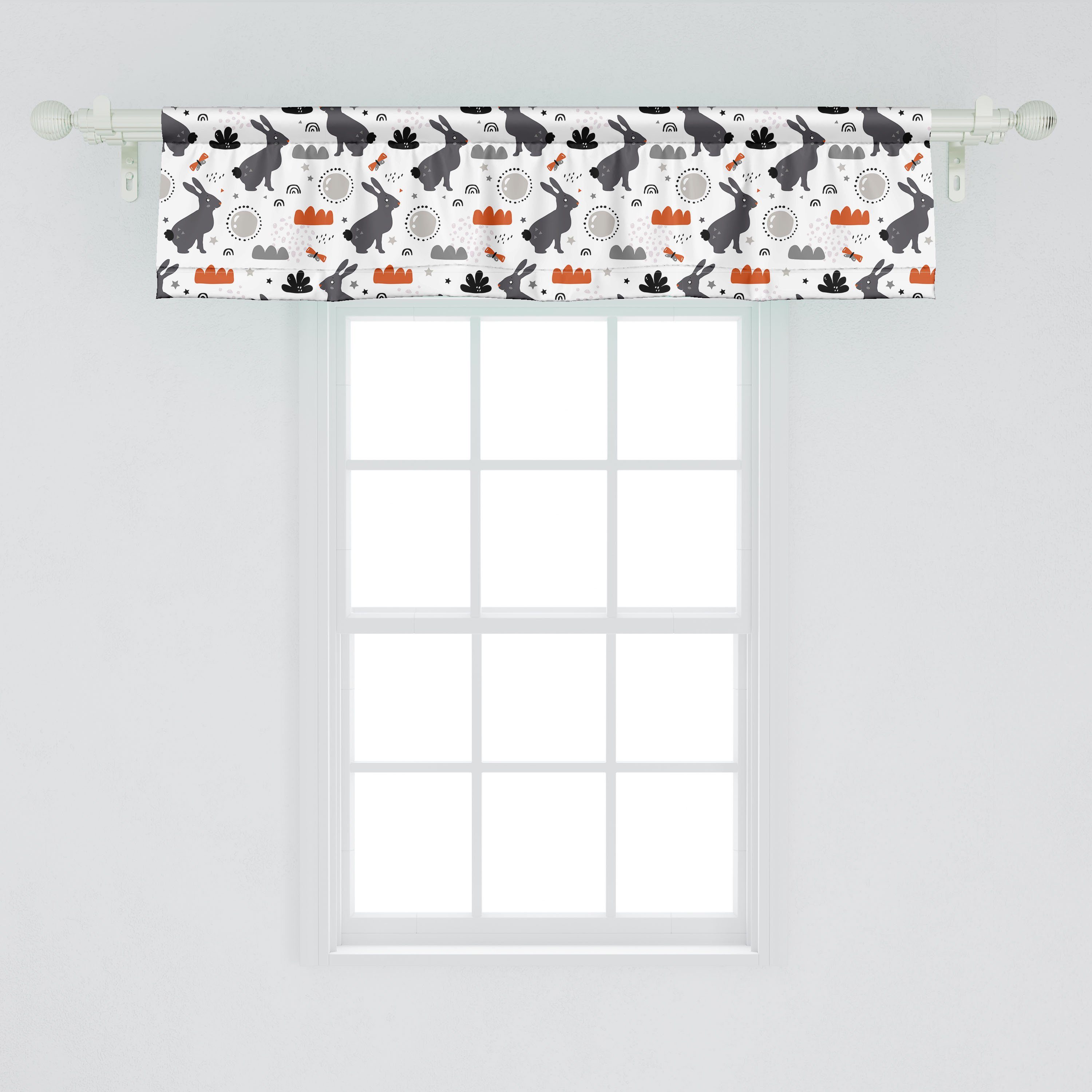 Scheibengardine Vorhang Volant für Küche Schlafzimmer in Kindergarten Abakuhaus, Forest Microfaser, Stangentasche, mit Doodle Dekor Hasen