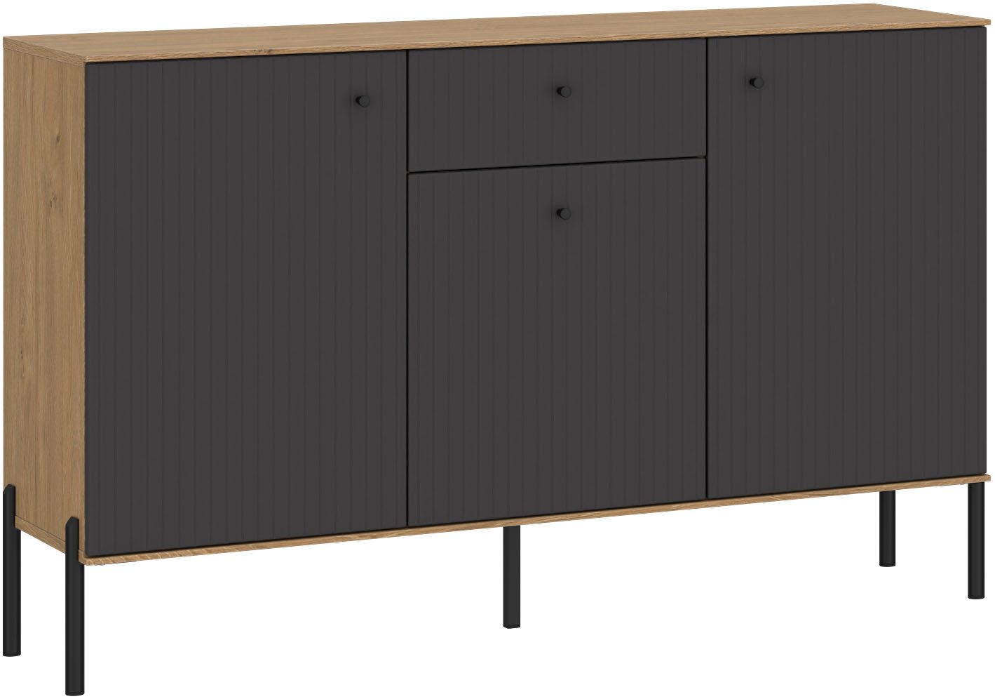 OTTO home Sideboard Nursia, Sideboard, Breite 136 cm, mit geriffelten Fronten, auf Metallfüßen