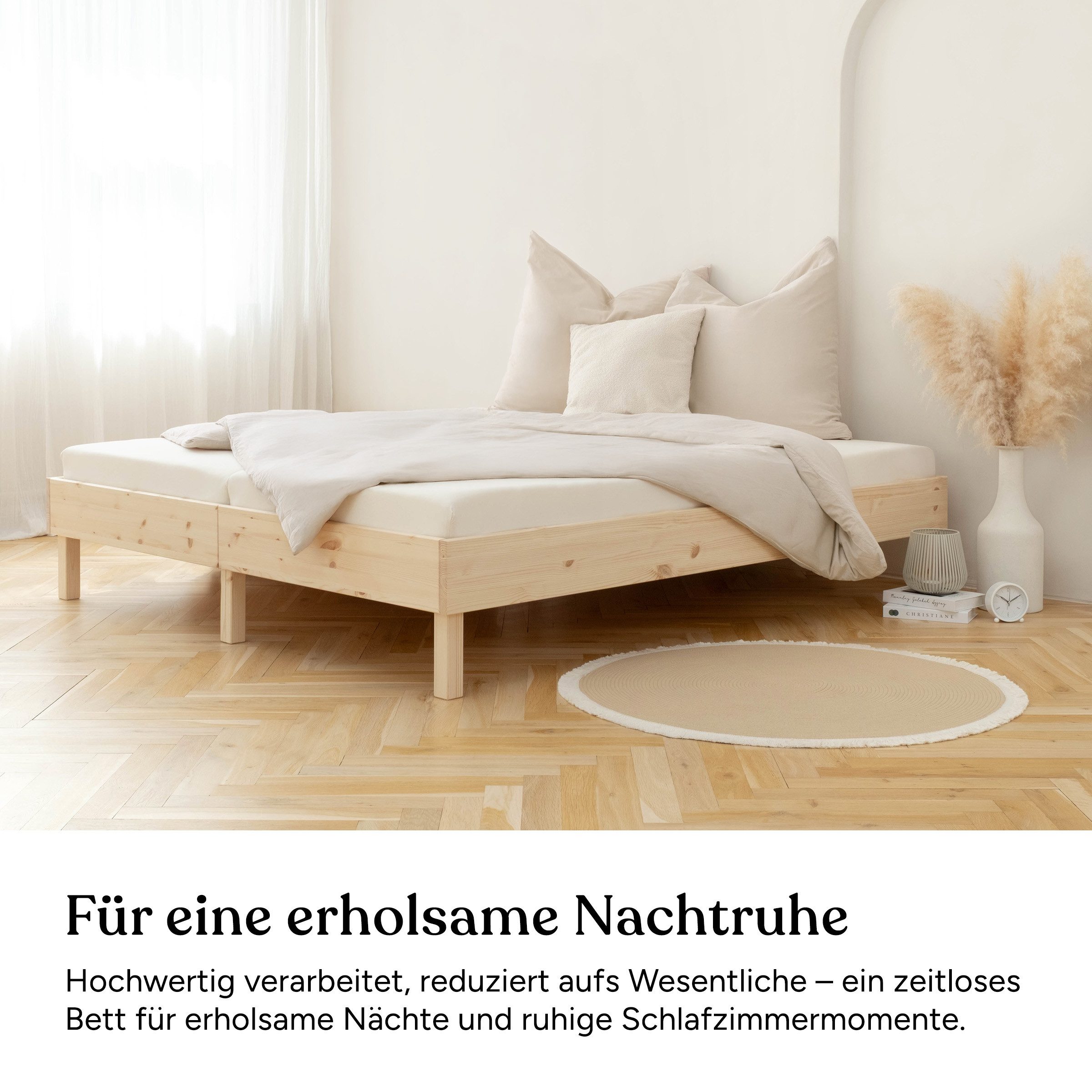 Ehrenkind Holzbett Plano, Modulares Familienbett, FSC® Zertifiziert (Doppelbett, 180×200 cm, aus massivem Kiefernholz, weiß lackiert, modular erweiterbar mit Zubehör und weiteren Plano Betten), 2‑in‑1 Höhe (Bodenbett oder Standard)