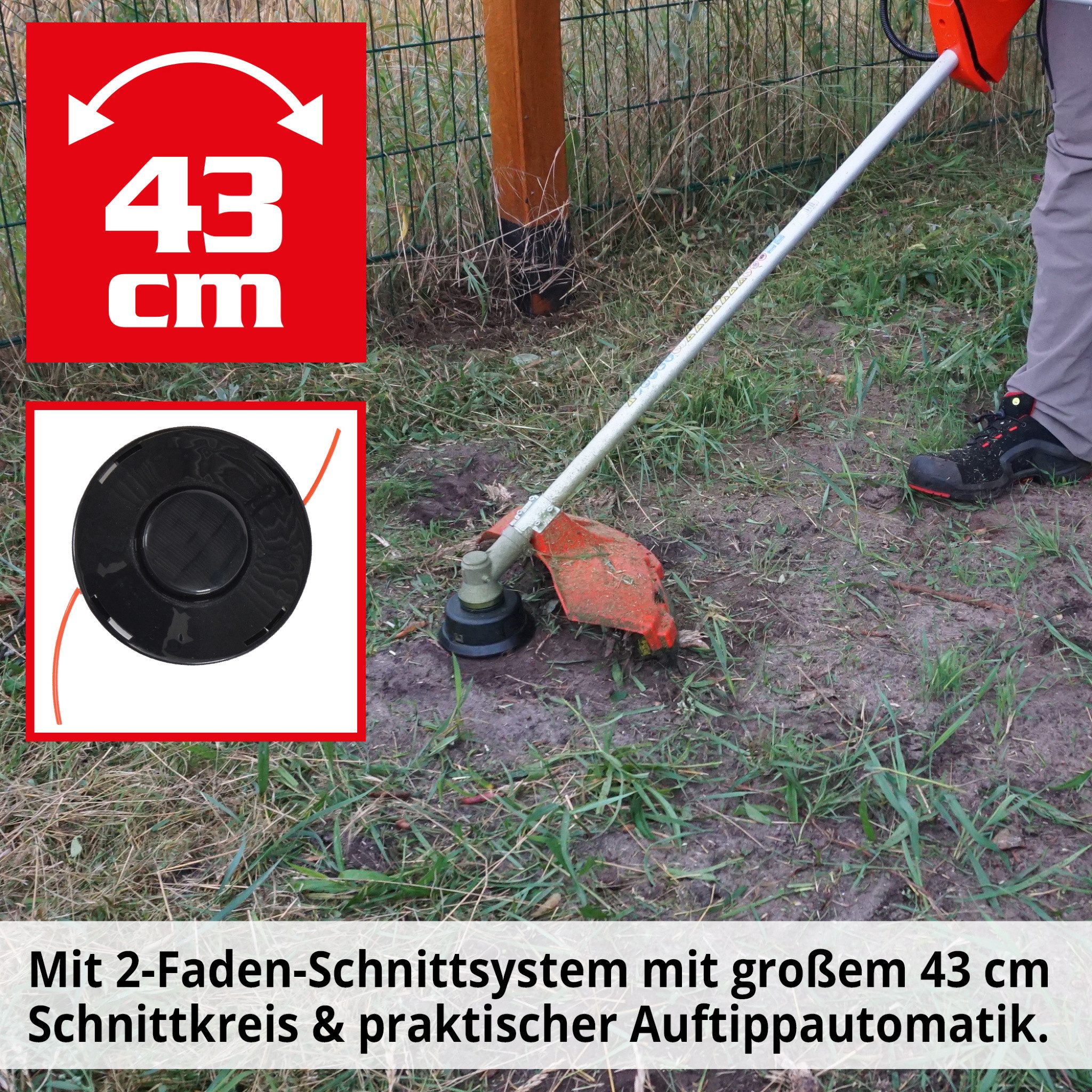 Hecht Benzin-Freischneider mit Tragegurt 3,1 PS, Auftipp-Automatik mit Fadennachführung, 25,5 cm Arbeitsbreite Messer, 42 cm Arbeitsbreite Faden, Profi Rasentrimmer mit 63,3 cm³