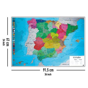 Grupo Erik Poster Mapa Físico Político de España Karte von Spanien 91,5 x 61 cm