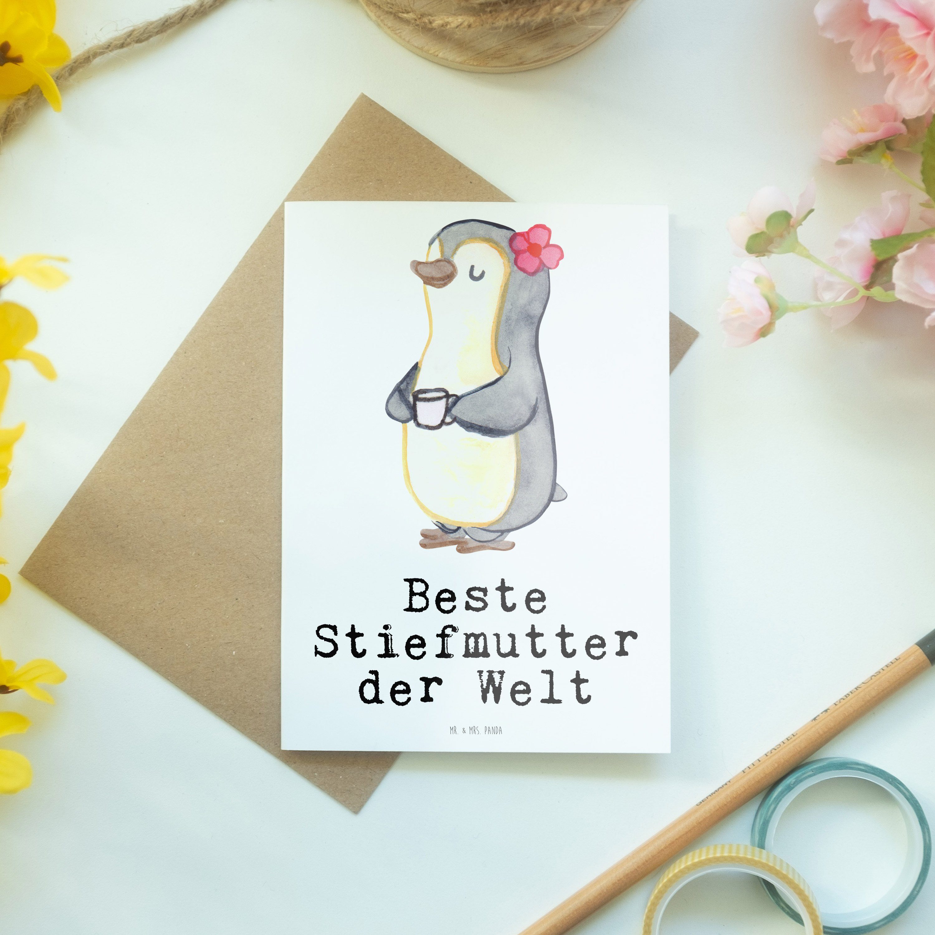 Pinguin Beste Einladungskarte Stiefmutter der Mr. - Mrs. Geschenk, Grußkarte Welt & - Weiß Panda