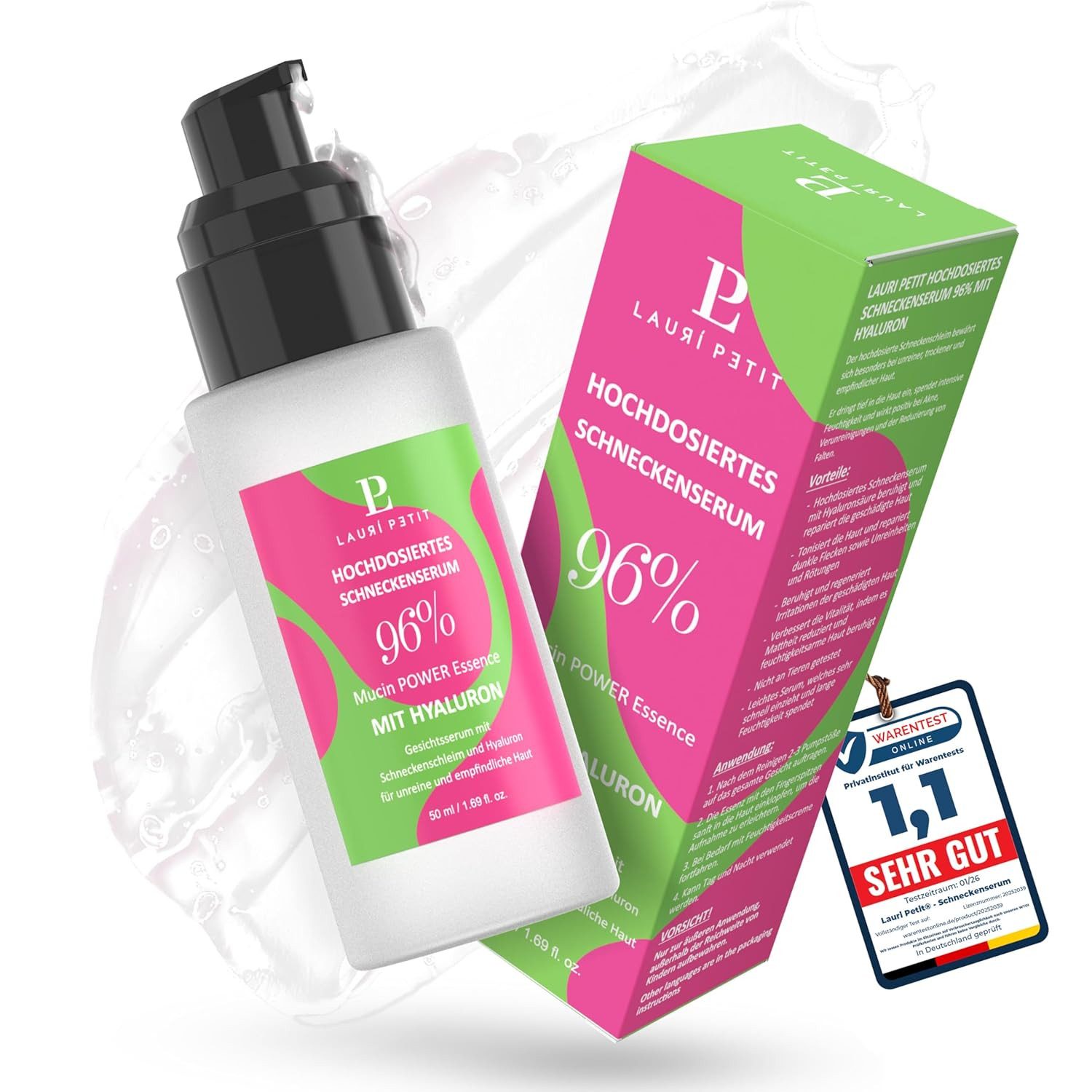 Lauri Petit Anti-Aging-Creme Schneckenserum – 96% hochdosierter Schneckenschleim mit Hyaluron, Korean Skincare Snail Mucin Face Cream