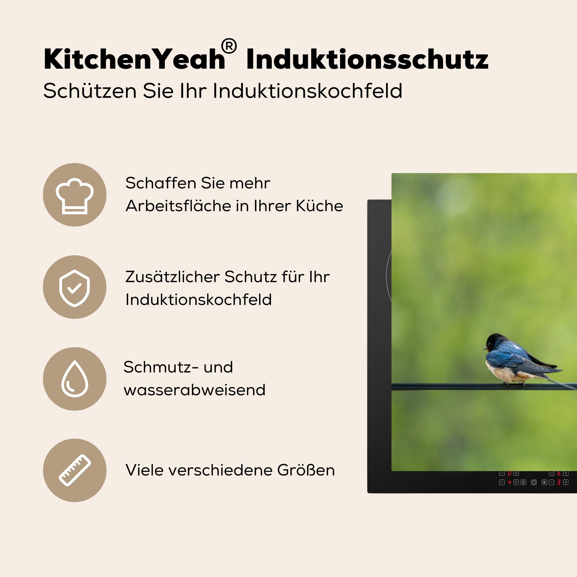 Vinyl, küche, Ceranfeldabdeckung 81x52 Vögel (1 Herdblende-/Abdeckplatte MuchoWow Induktionskochfeld - cm, - Schutz Grün Schwalbe, tlg), die für