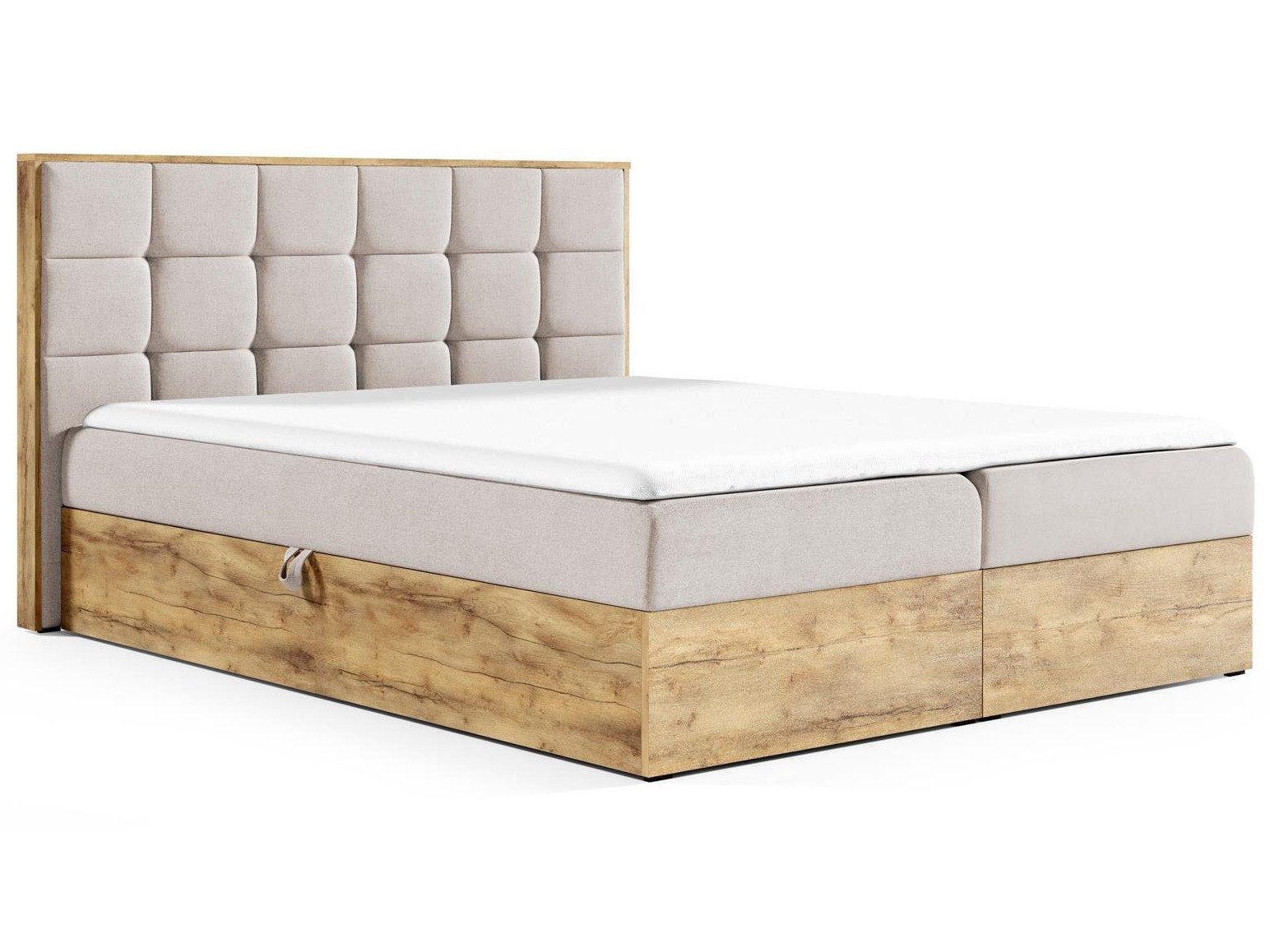 Beautysofa Boxspringbett WOOD1 (inklusive Federkernmatratze, 2x Bettkästen), mit Topper, Große: 120 / 140 / 160 / 180 / 200 cm